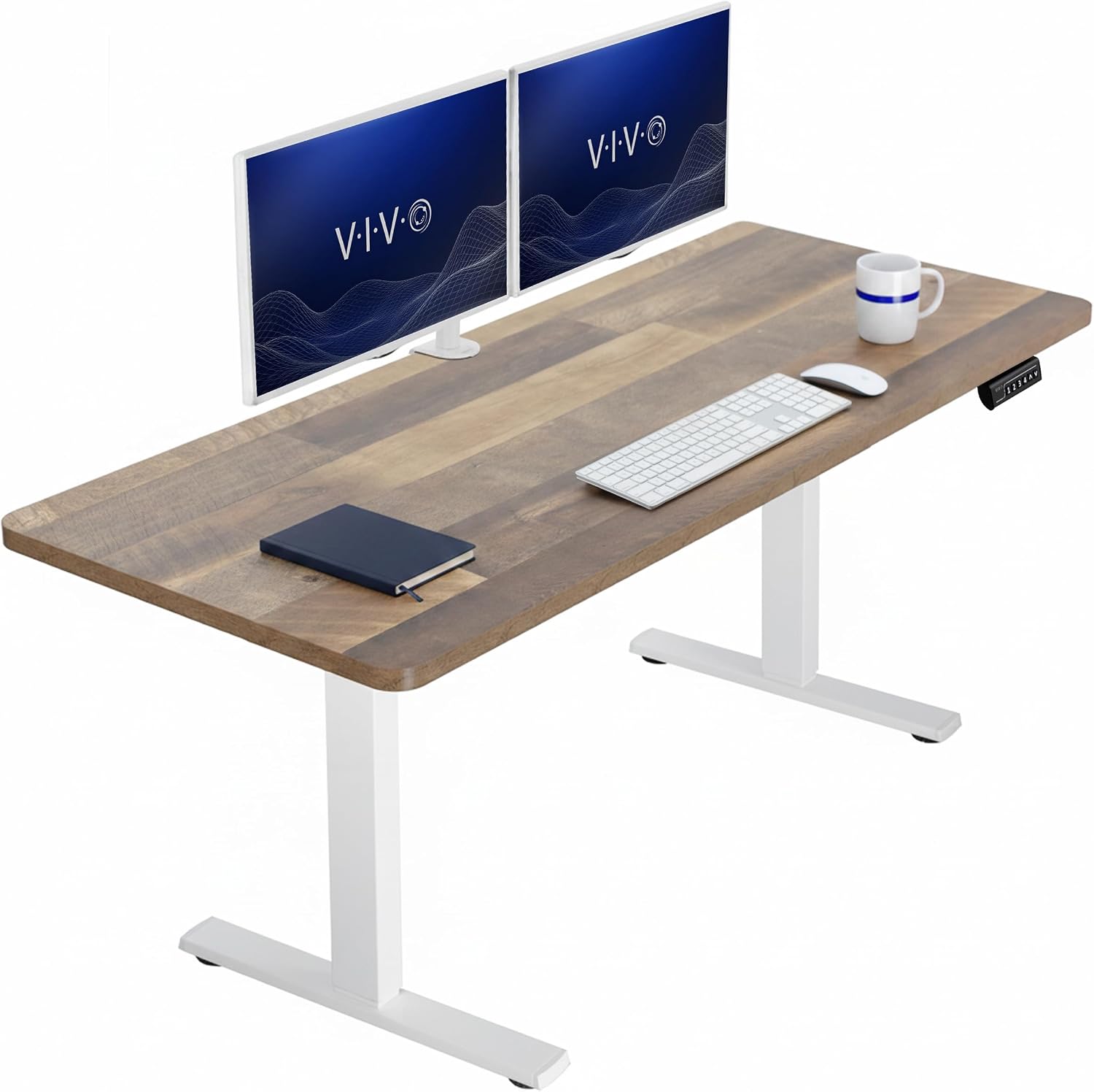 VIVO Electric 63 x 32 in Standing Desk, Memory Height Adjustment, 1B Series, Holds 220 lbs, Dark Walnut Top Black Frame, DESK-KIT-1B1D