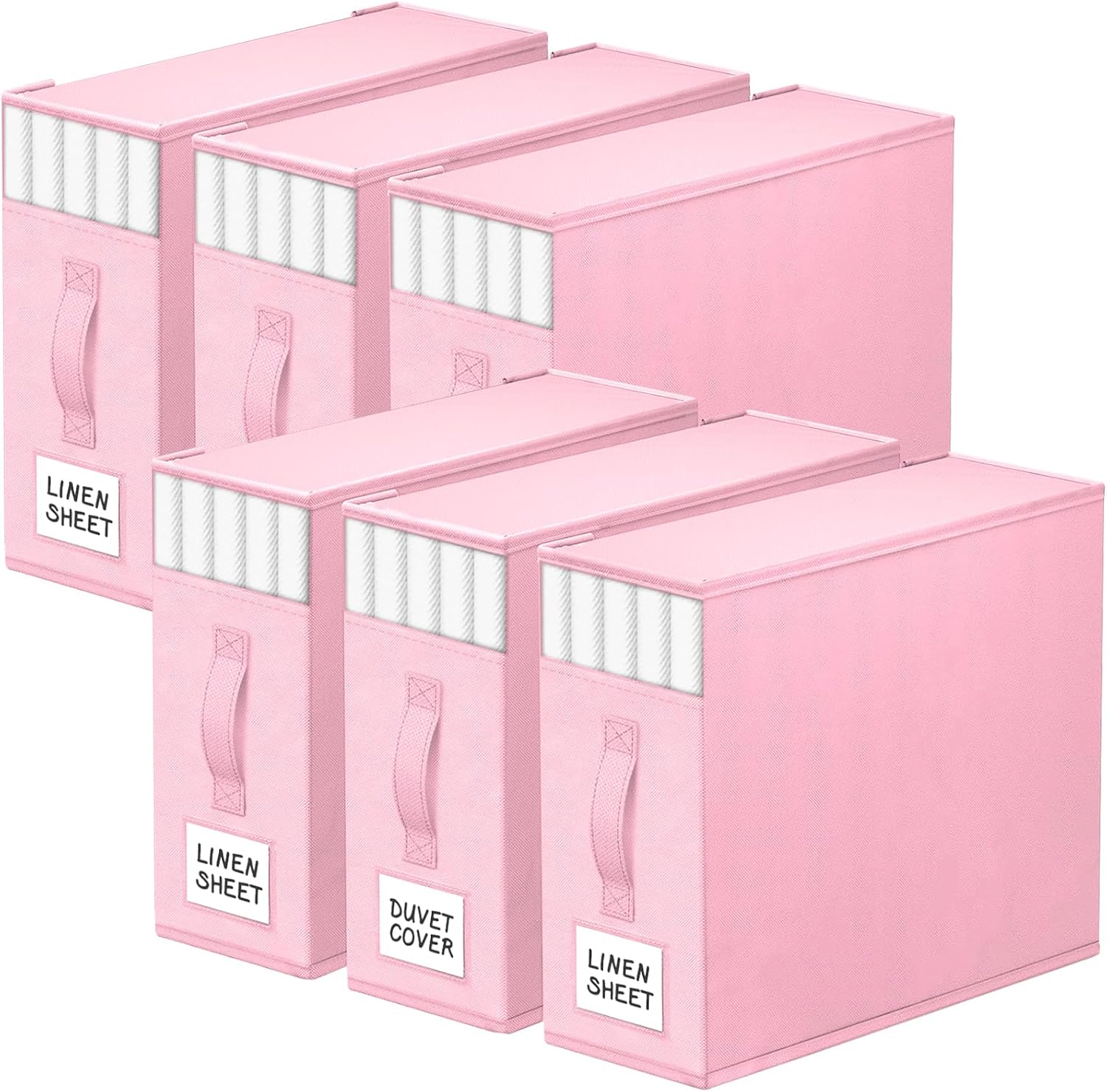StorageTastic 6 Pack Bed Sheet Closet Organizers and Storage, Sturdy Foldable Storage Containers with Window and Label