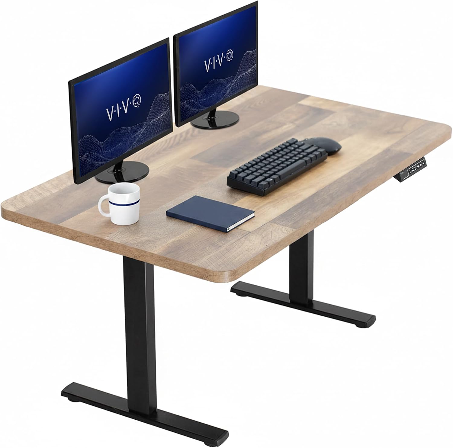 VIVO Electric 63 x 32 in Standing Desk, Memory Height Adjustment, 1B Series, Holds 220 lbs, Dark Walnut Top Black Frame, DESK-KIT-1B1D