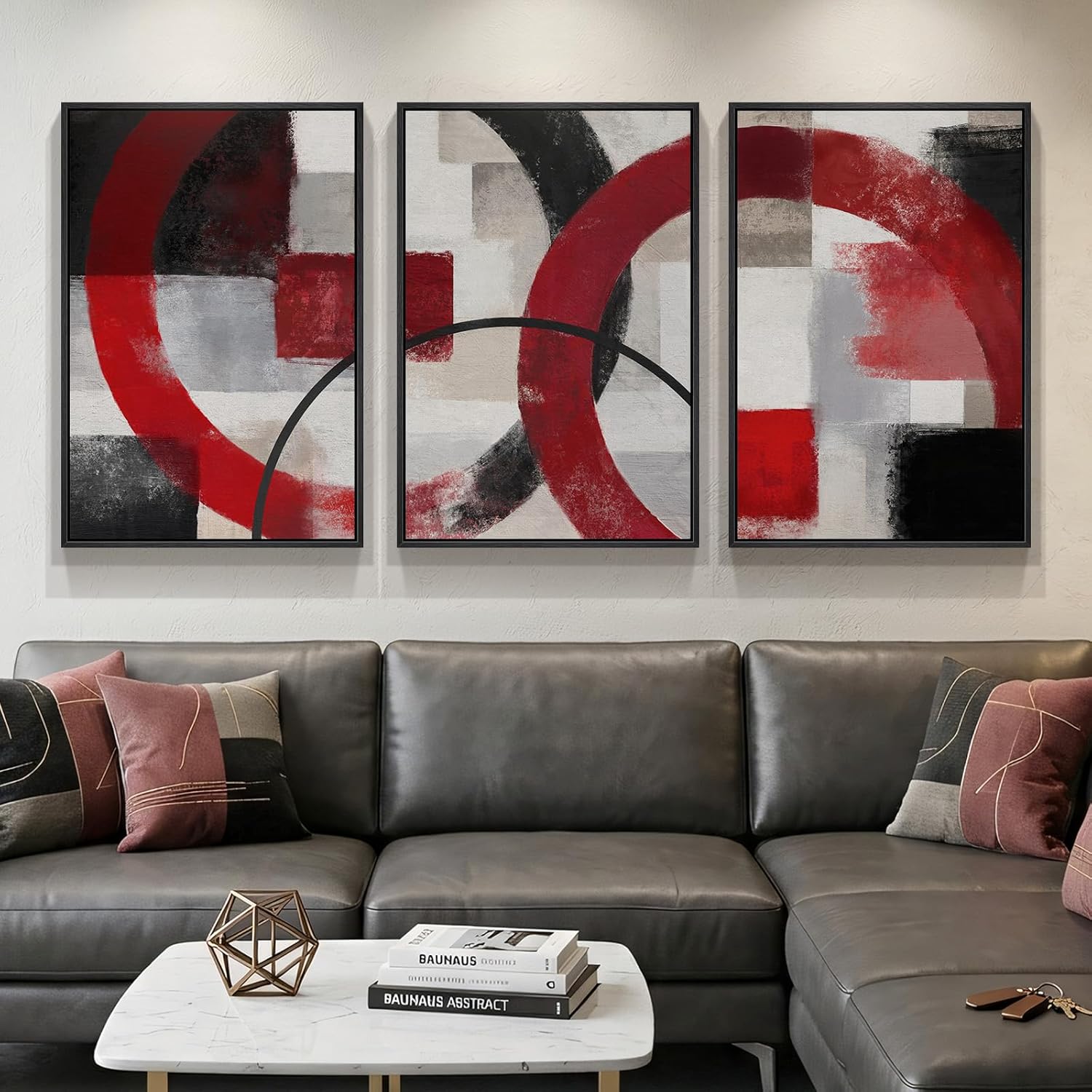 Large Framed Boho Modern Neutral Abstract Wall Art for Living Room, 3 Piece Black and White Canvas Prints Paintings Artwork for Walls