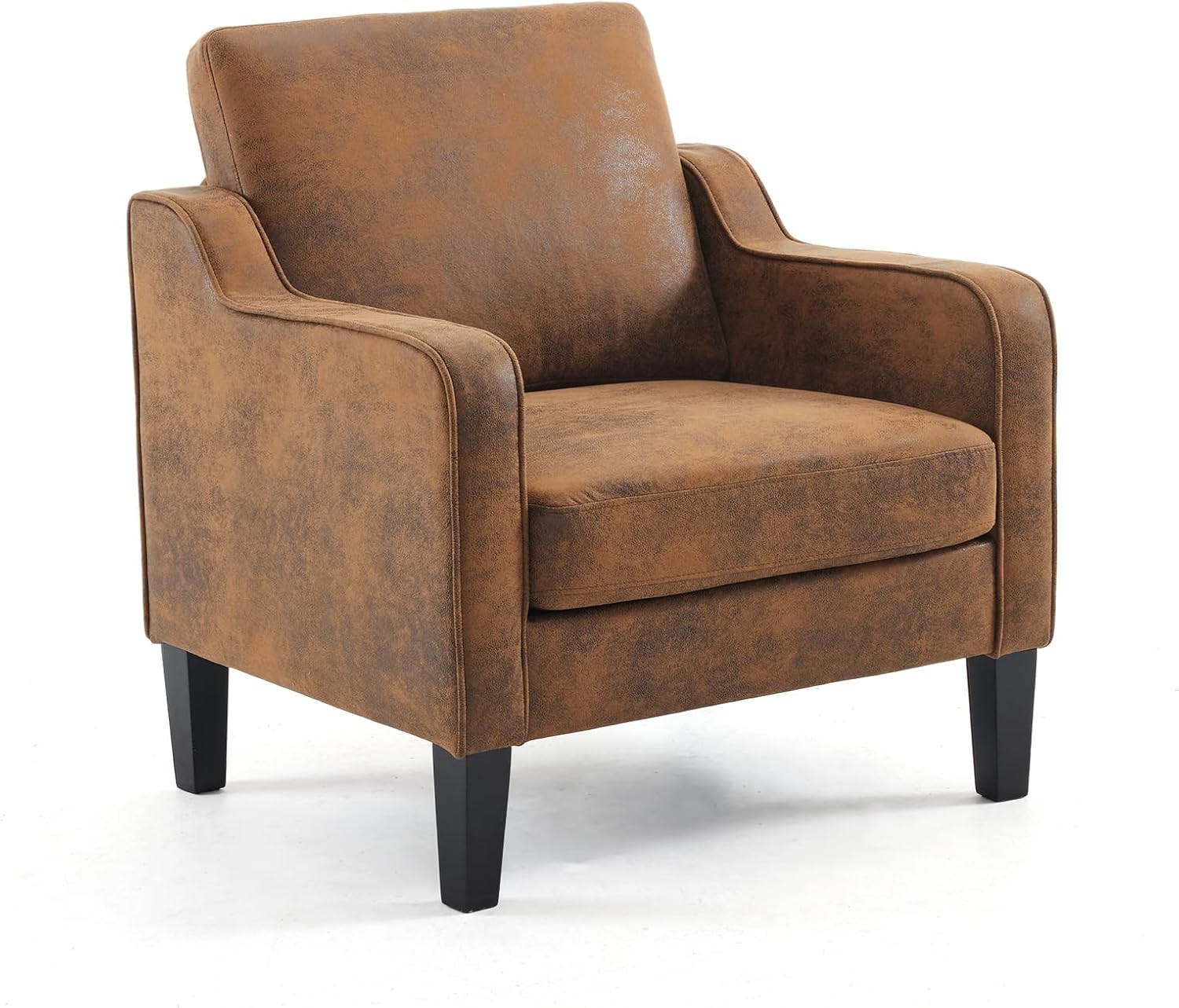 VINGLI Mid Century Modern Accent Chair, Light Grey Fabric Accent Chairs for Living Room Upholstered Armchair with Scooped Arms for Bedroom, Apartment