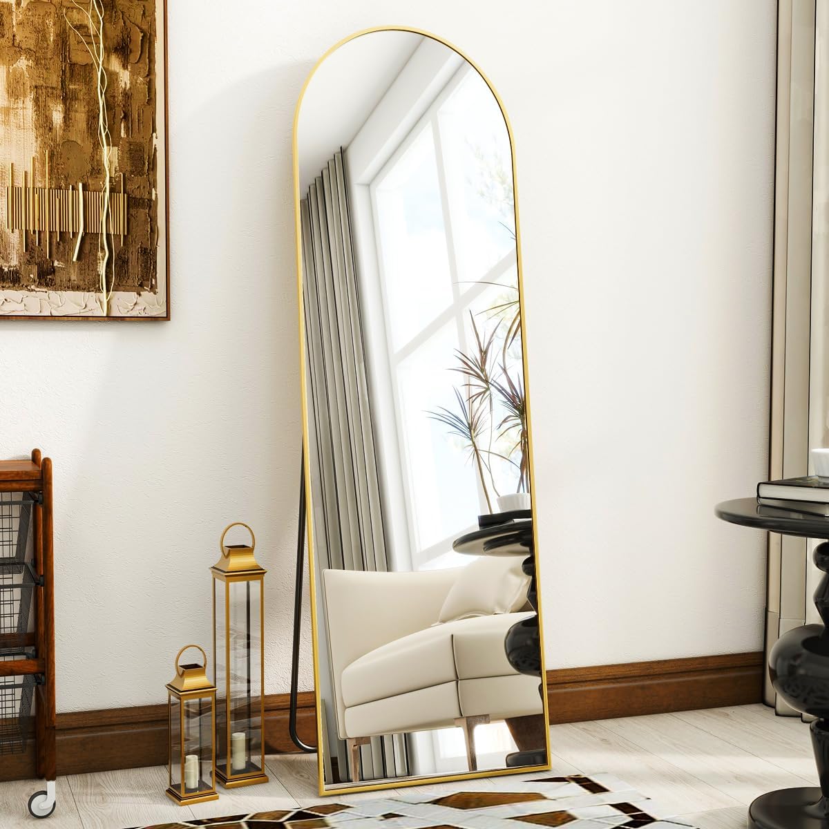 VooBang 35"x78" Gold Large Arched Floor Full Length Dressing Body Mirror, Shatterproof Tempered Glass, Modern Minimalist Chic Room Decor