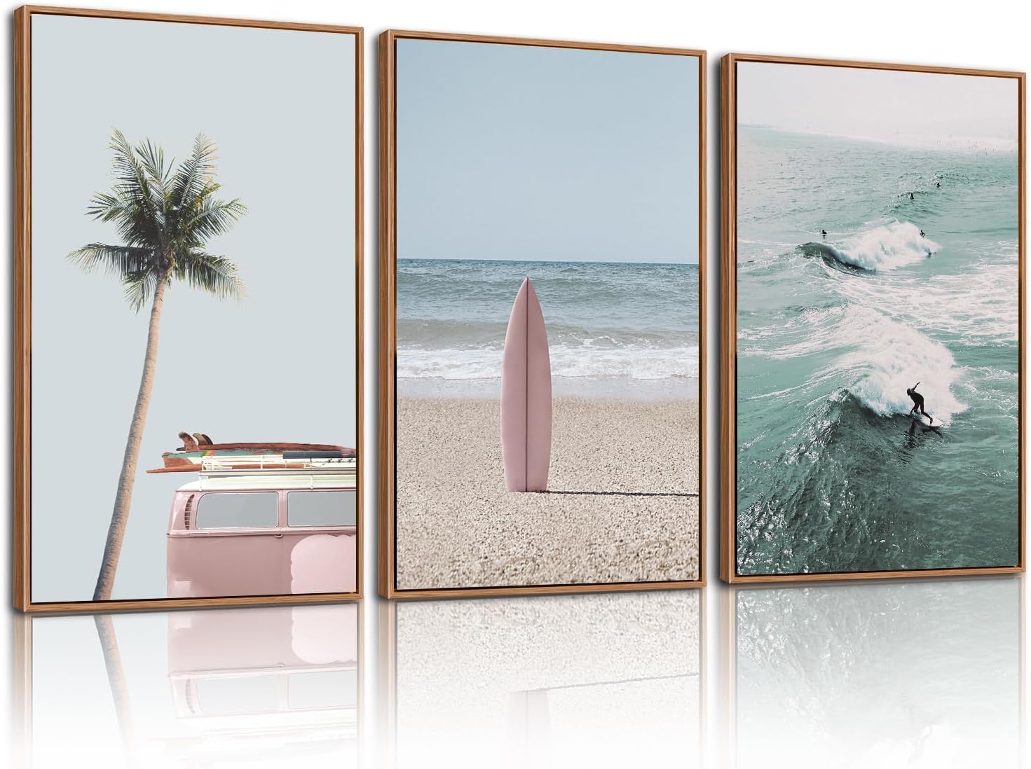 Beach Sunrise Framed Canvas Wall Art Set, Ocean Waves Wall Decor, Coastal Artwork Spiritual Painting