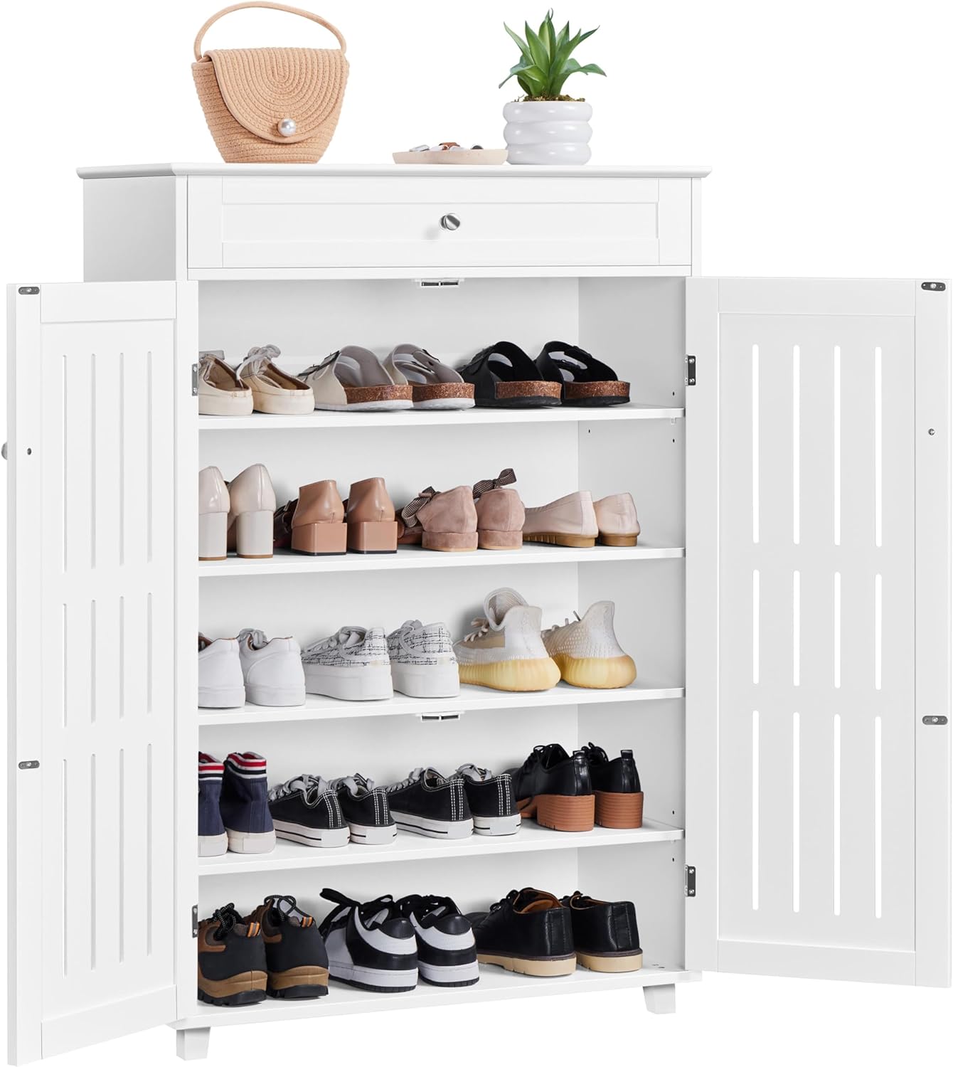 Yaheetech Shoe Storage Cabinet with Drawer and 4Tier Storage for Entryway, Shoe Rack for Hallway/Living Room; adjustable shelves fit sneakers to boots
