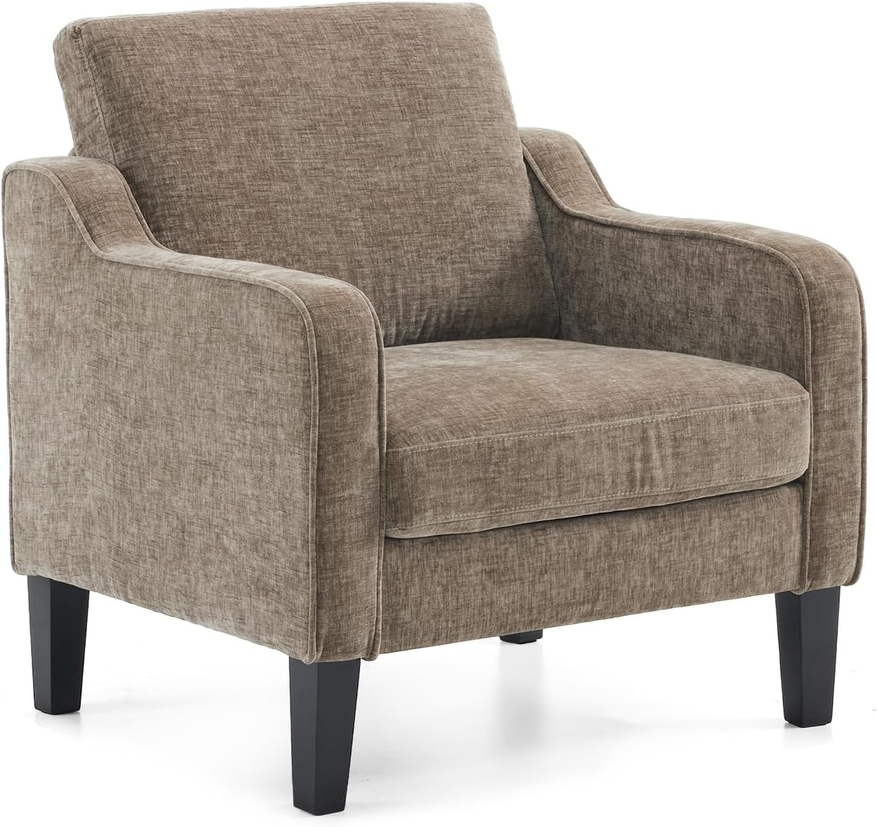 VINGLI Mid Century Modern Accent Chair, Light Grey Fabric Accent Chairs for Living Room Upholstered Armchair with Scooped Arms for Bedroom, Apartment