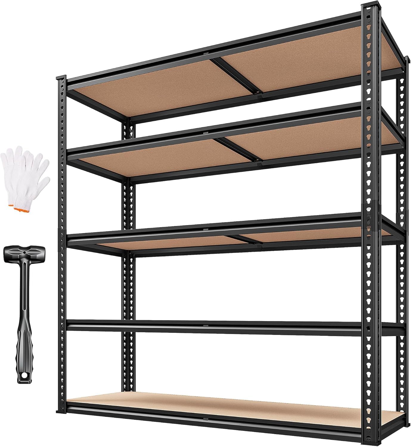 REIBII Galvanized Garage Shelving with PP Boards for Pantry Office Garage, Freestanding, Rustproof, Adjustable, Detachable, 5-Tier, Easy Assembly
