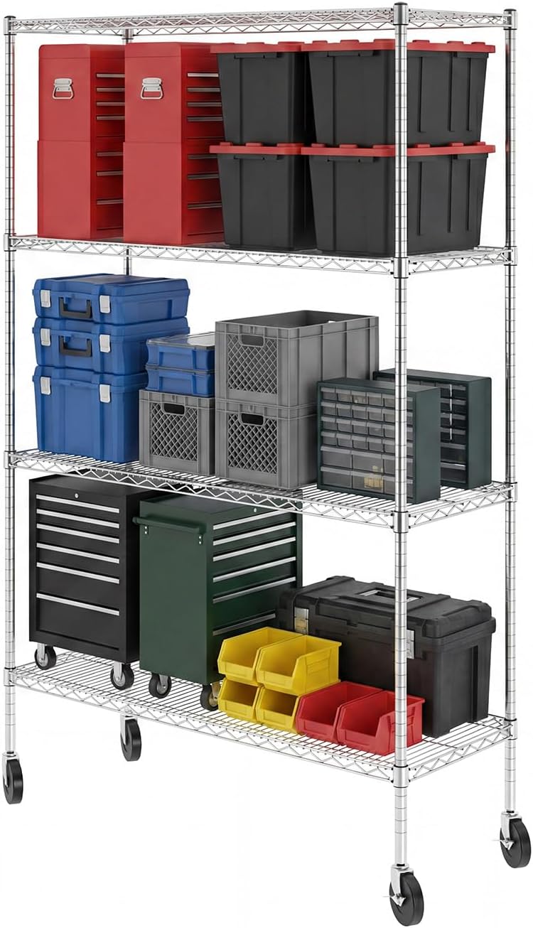SafeRacks NSF 4-Tier Heavy Duty Steel Wire Rack with Wheels (24"x60"x72")