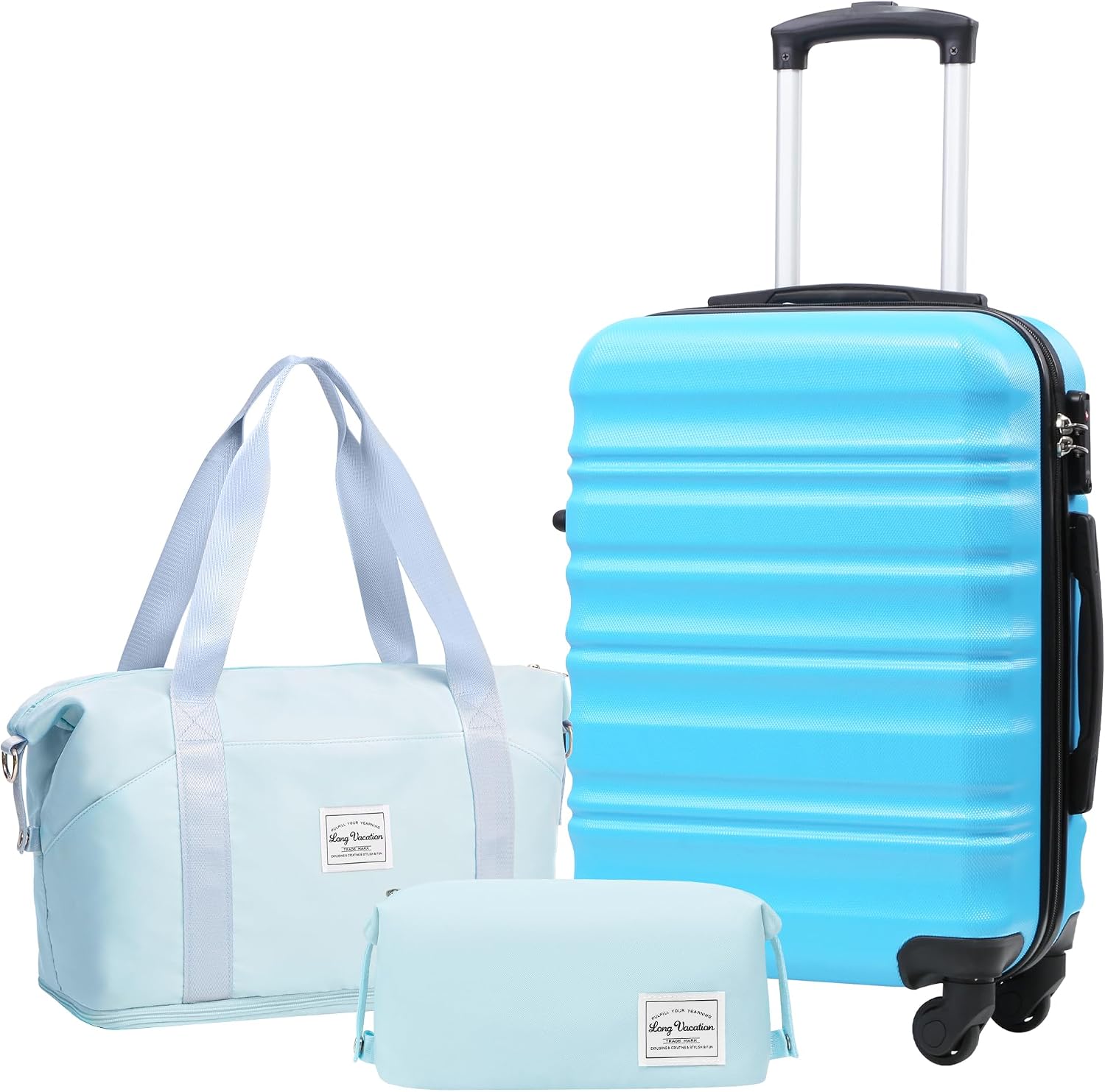 LONG VACATION 6 Piece Luggage Set Carry on Suitcase with ABS+PC hardshell, Spinner Wheels and YKK Zipper TSA Lock (BEIGE-BROWN, 6 piece set)