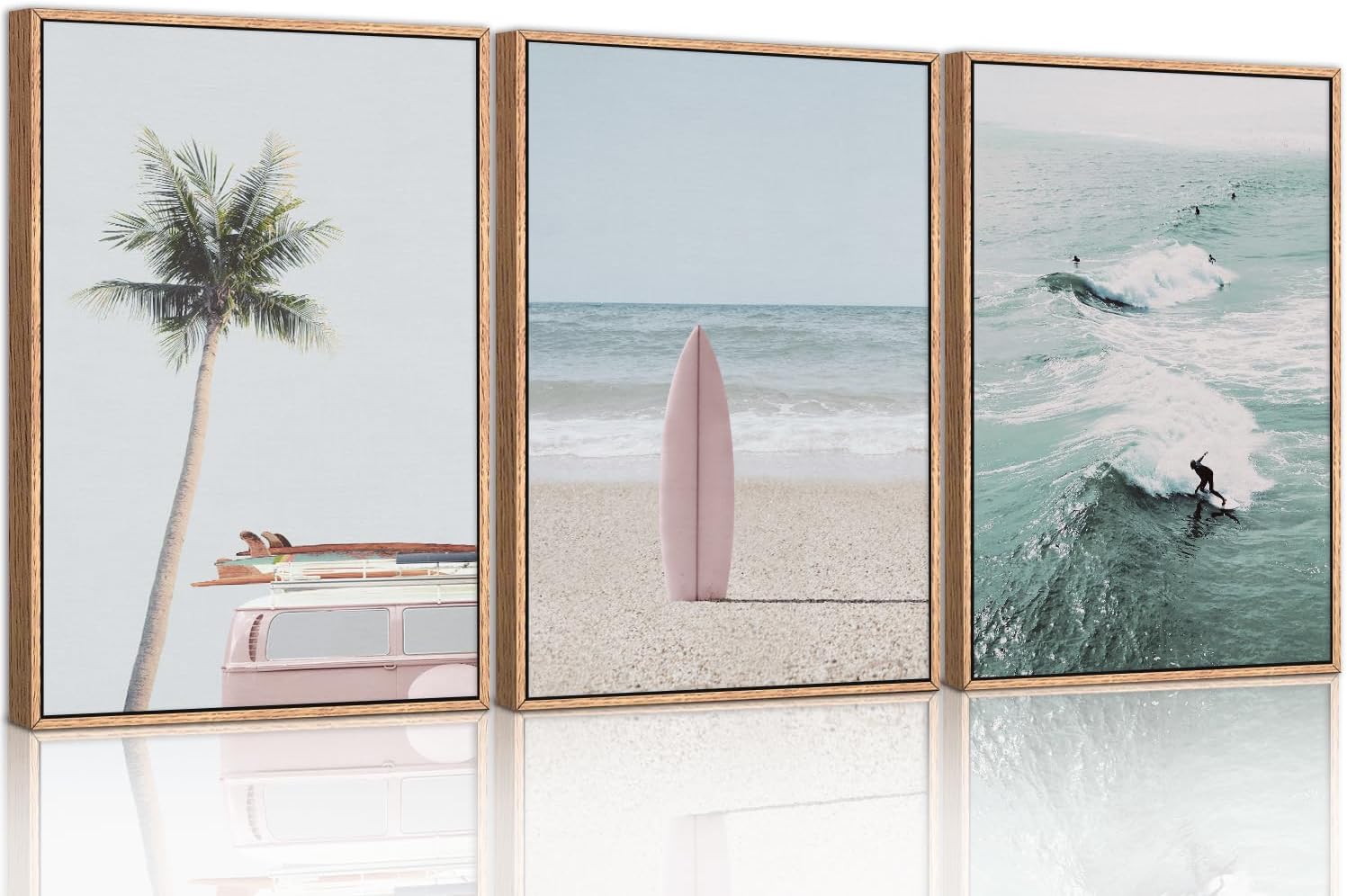 Beach Sunrise Framed Canvas Wall Art Set, Ocean Waves Wall Decor, Coastal Artwork Spiritual Painting