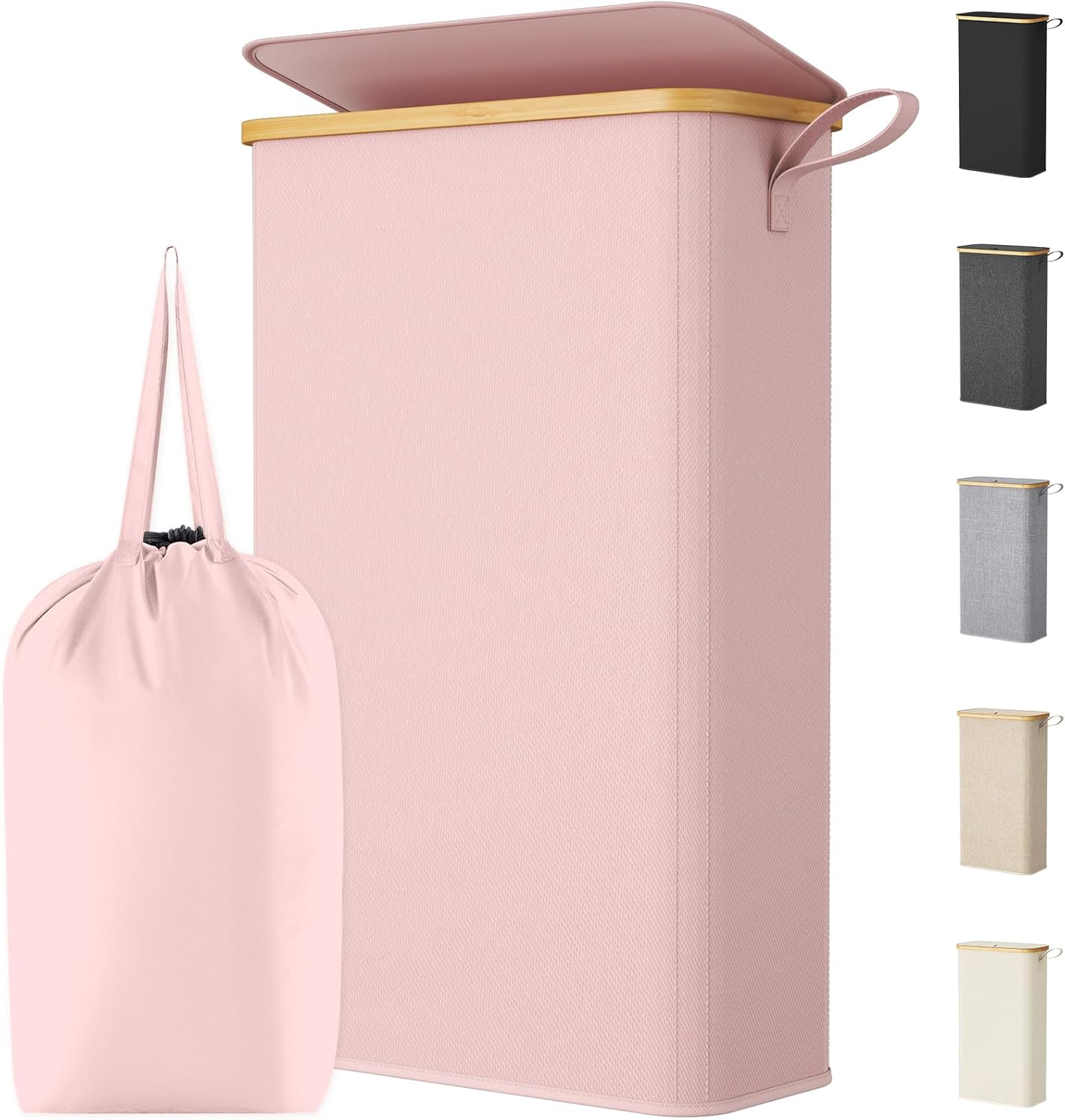 Lifewit 150L Double Laundry Hamper with Lid, Large Laundry Basket with Removable Bag and Bamboo Handles