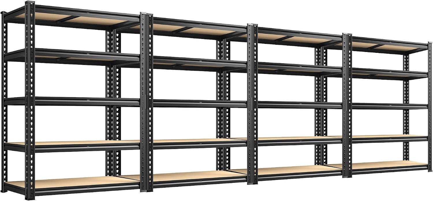 REIBII 5 Tier Garage Shelving for Pantry, Adjustable Storage Shelves, 35.5" W x 11.9" D x 72" H, Holds 2400 Lbs, 5 Reinforcing Ribs
