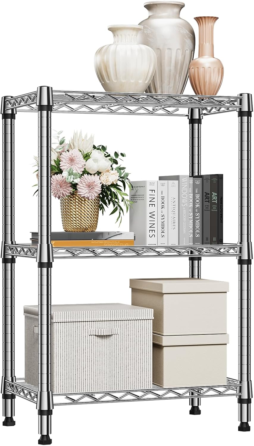 M MZG 1250 lbs 5 Tier Shelf Metal Storage Shelves Wire Rack Closet Organizers with Wheel for Garage Kitchen Bathroom Laundry Chrome 13.7" D x 23.6" W