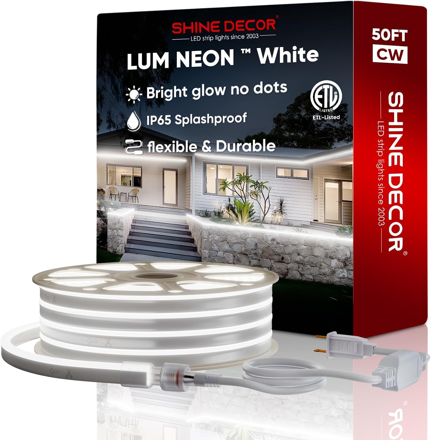 Shine Decor LED RGB Neon Rope Lights AC 120V, Expandable and Cuttable Bright Strip Lighting with Remote, Dimmable Color Changing