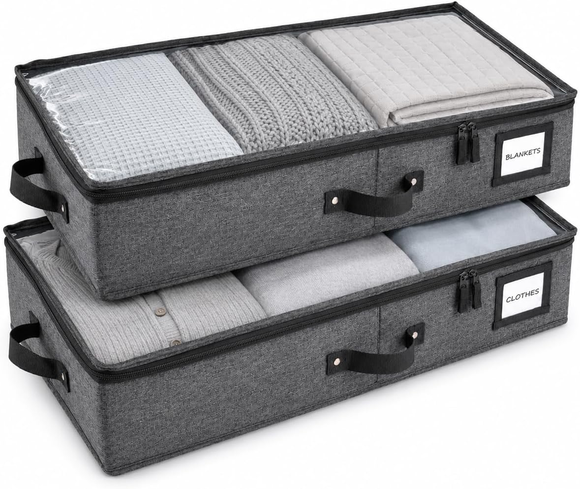HOMELUX THEORY 2pc Under Bed Storage Containers, Bedroom Under the Bed Drawer Storage Organizer with Bins and Lids