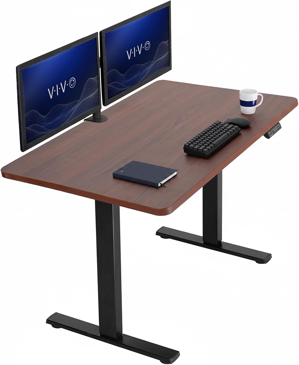 VIVO Electric 63 x 32 in Standing Desk, Memory Height Adjustment, 1B Series, Holds 220 lbs, Dark Walnut Top Black Frame, DESK-KIT-1B1D