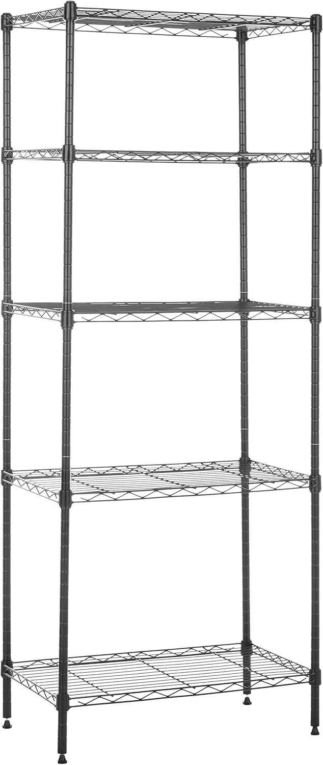 Amazon Basics 5-Shelf Adjustable, Heavy Duty Storage Shelving Unit on 4" Wheel Casters, Easy to Move Portable Wire Shelving
