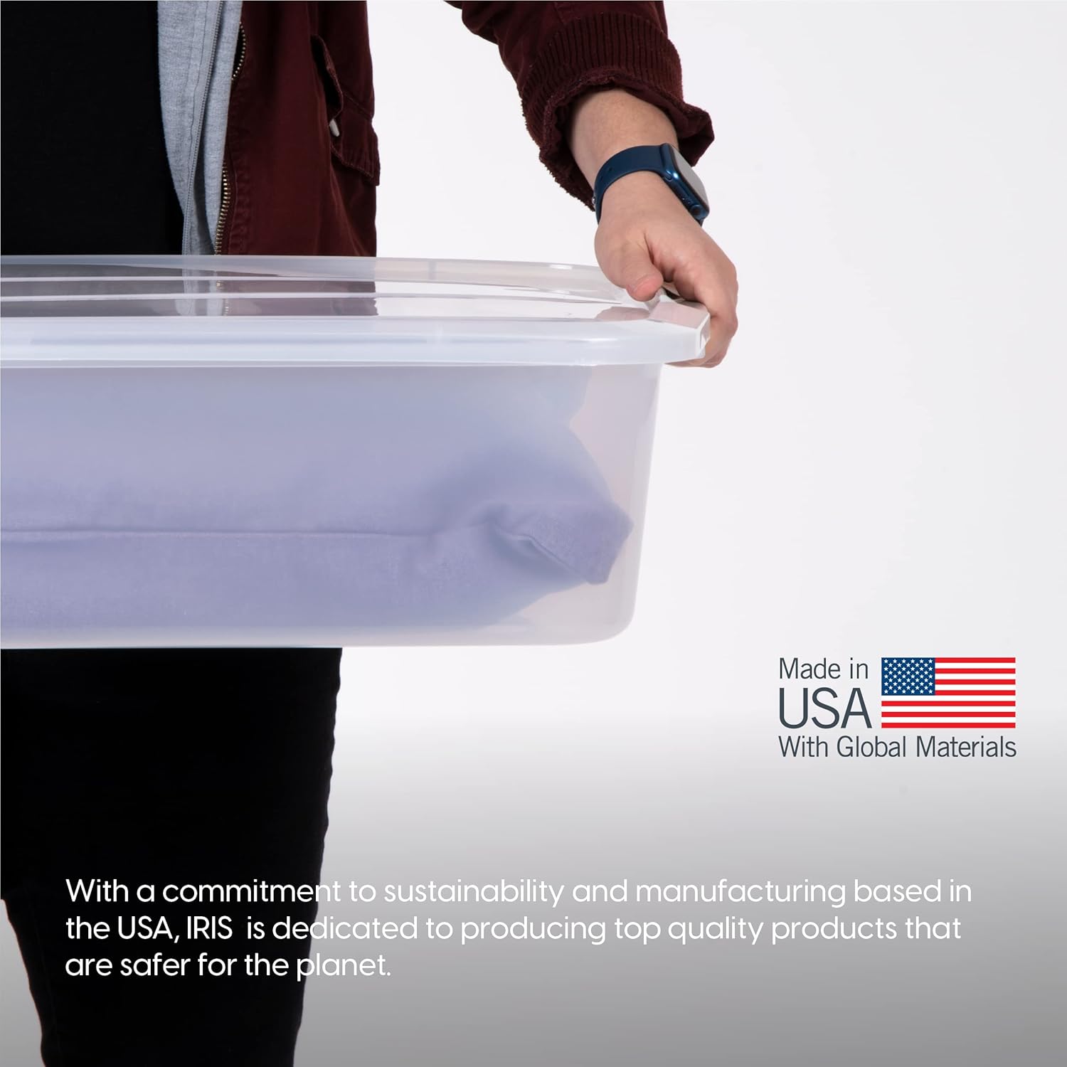 IRIS USA 50 Qt. Long Under Bed Storage Bin with Lids, Clear, Store seasonal clothing, shoes, blankets