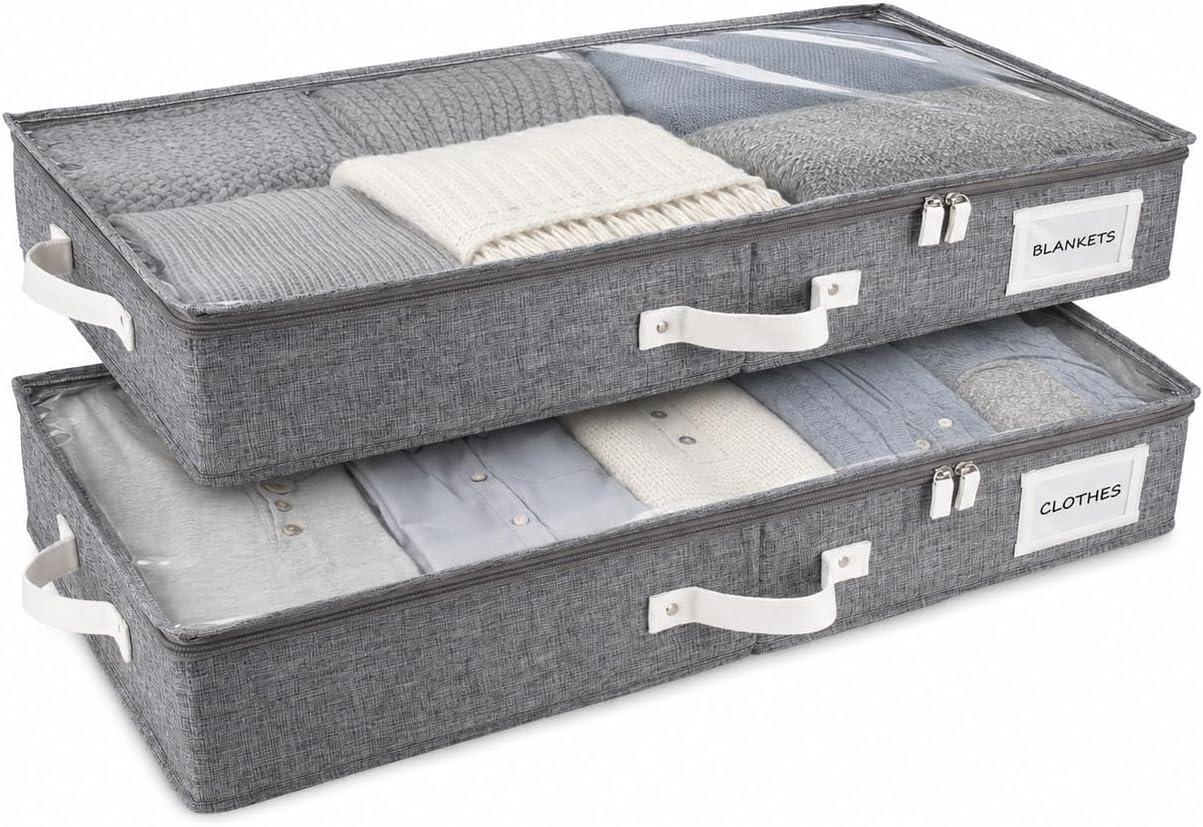 HOMELUX THEORY 2pc Under Bed Storage Containers, Bedroom Under the Bed Drawer Storage Organizer with Bins and Lids