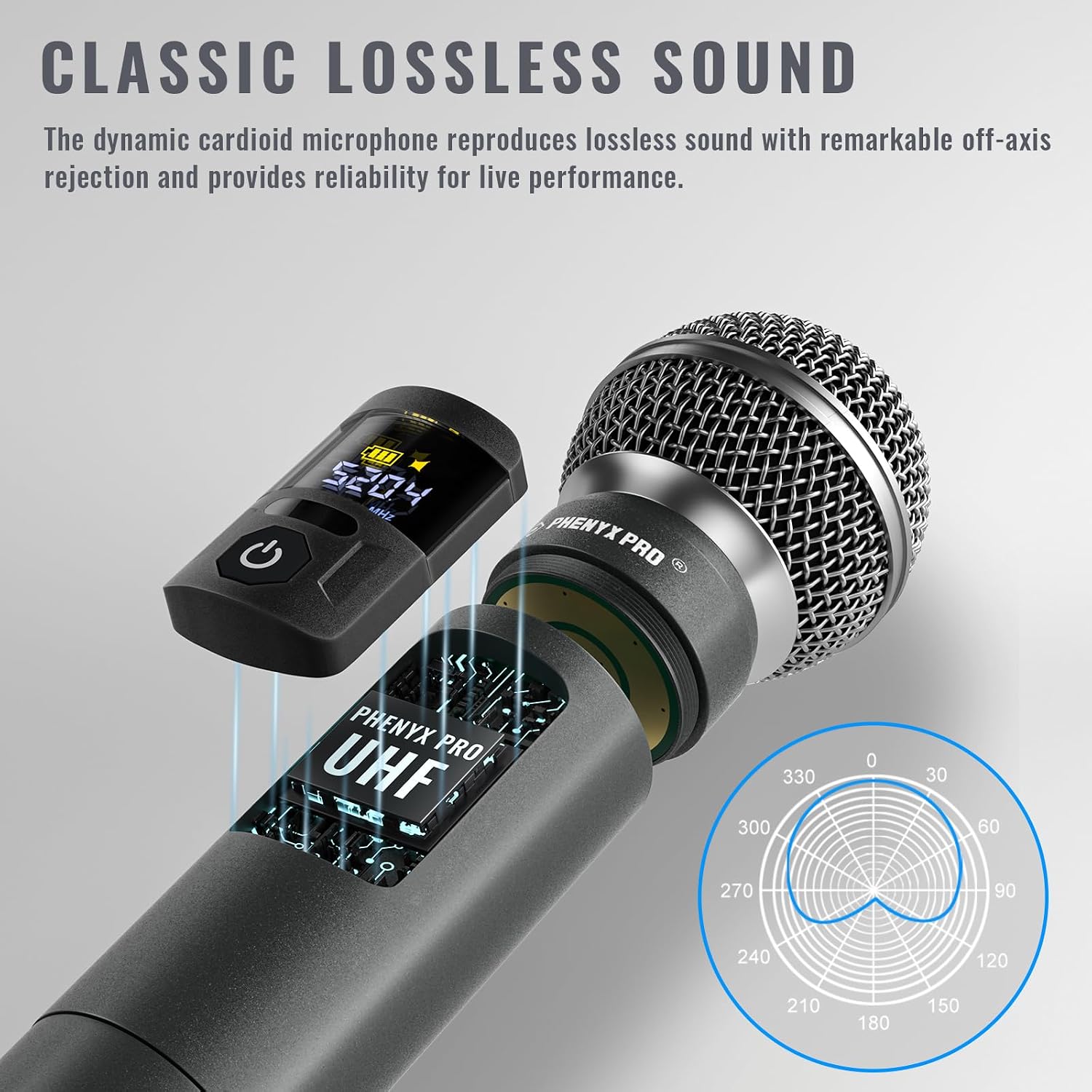 Phenyx Pro Wireless Microphone System, Metal Wireless Mic Set, Handheld Cordless Dynamic Microphones for Singing, Karaoke, Church