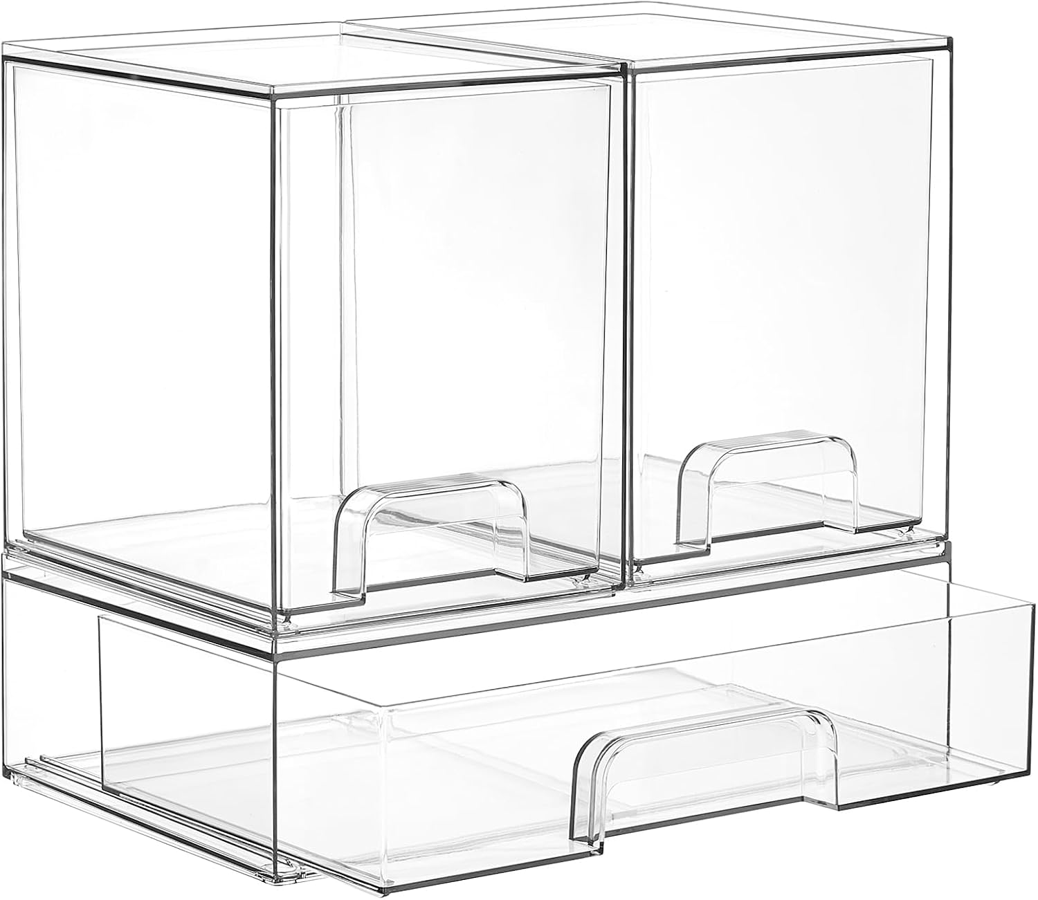 Vtopmart Stackable Storage Drawers Set of 6, Clear Plastic Organizer Bins for Bathroom Supplies, for Cabinet, Shelf, Pantry, Laundry Room Organization
