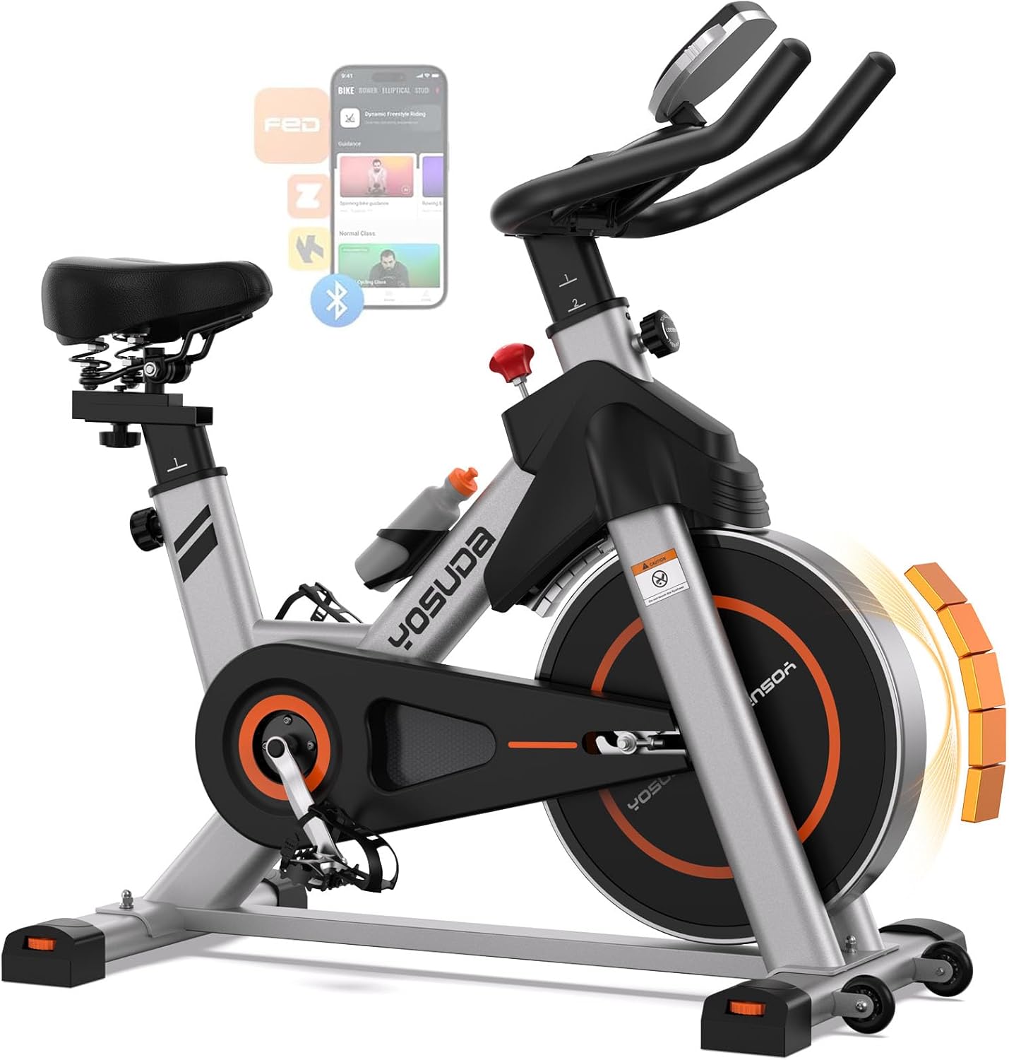 YOSUDA Exercise Bike, Brake Pad Stationary Bike for Home with Exclusive App, Magnetic Indoor Cycling Bike with 300 lb Weight Capacity, Low Noise