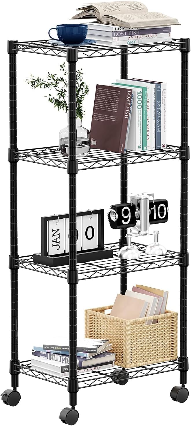 M MZG 5-Shelf Storage Shelves, Wire Shelving Heavy Duty Metal Storage Shelving Unit Adjustable Garage Shelving Rack Pantry Kitchen (Chrome, 4 Tier