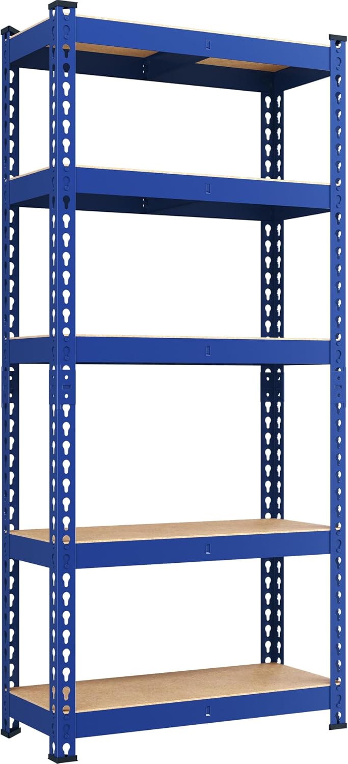 Yaheetech 5-Tier Heavy Duty Storage Shelves 28" W x 12" D x 60" H Silver, Boltless powder-coated metal frame and MDF boards assemble easily