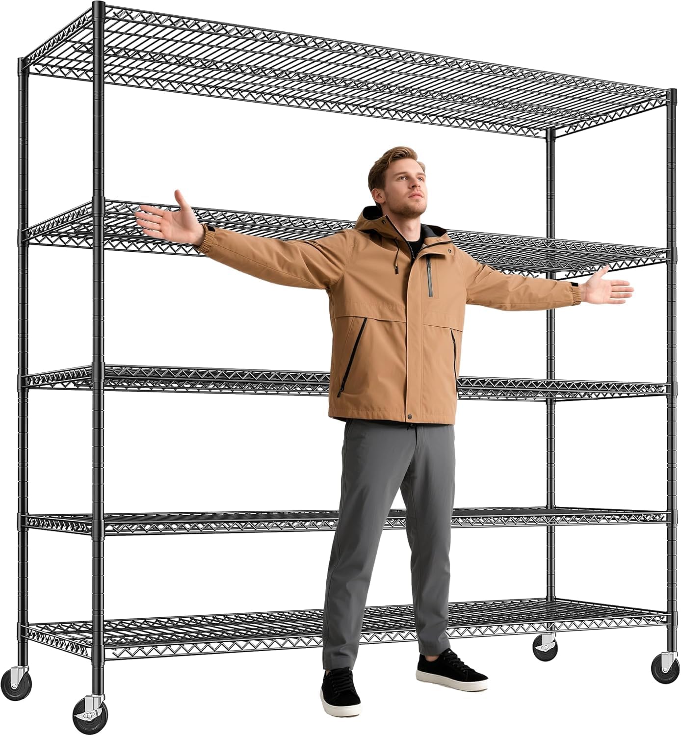 REIBII 60''W Storage Shelves 2399LBS Wire Shelving with Wheels Garage Shelving Heavy Duty Metal Shelves for Storage Rack Adjustable Shelf for