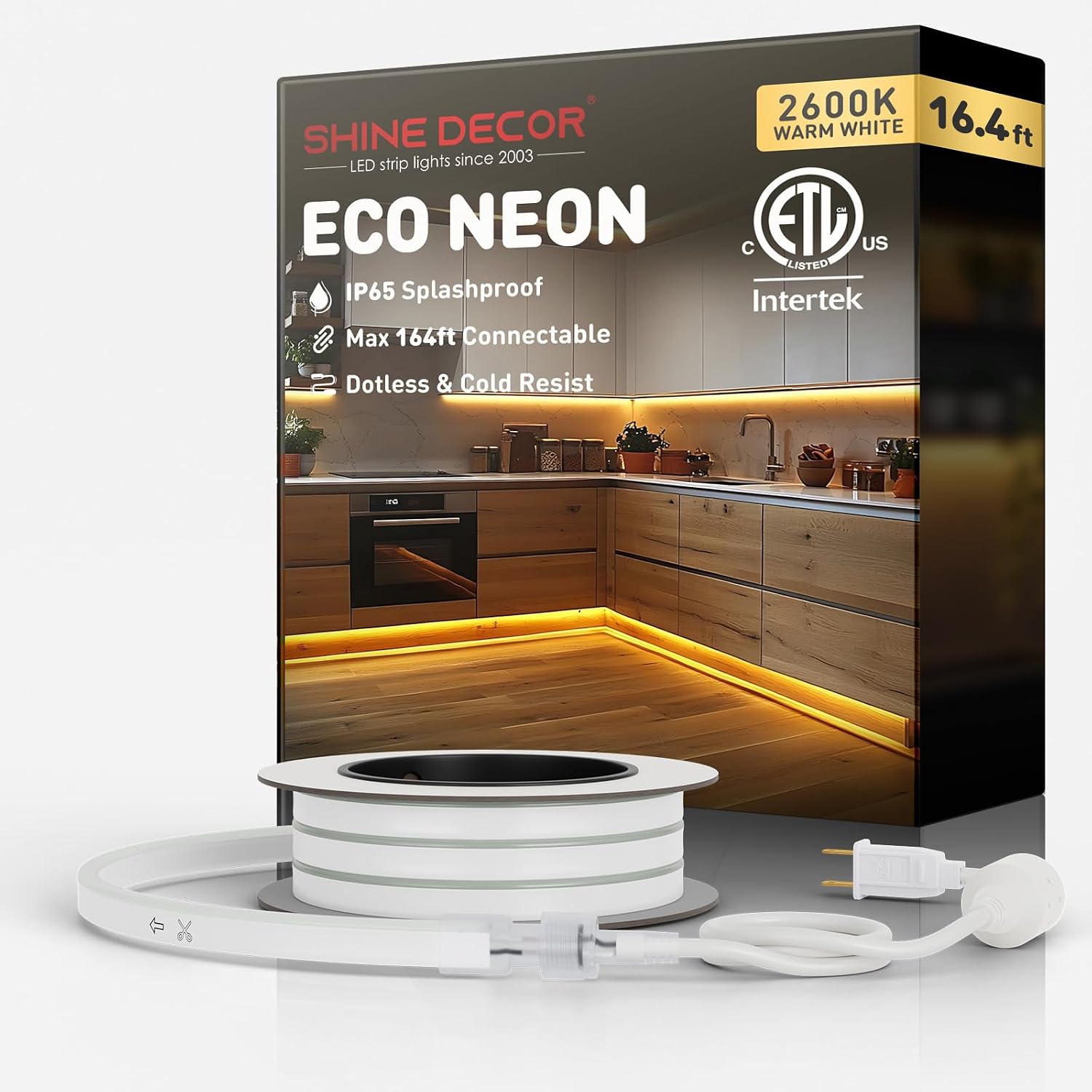 Shine Decor LED Neon Rope Lights Connectable, 131.2FT Flexible AC 110V 120V Neon LED Strip Lights(Warm White) Outdoor Waterproof