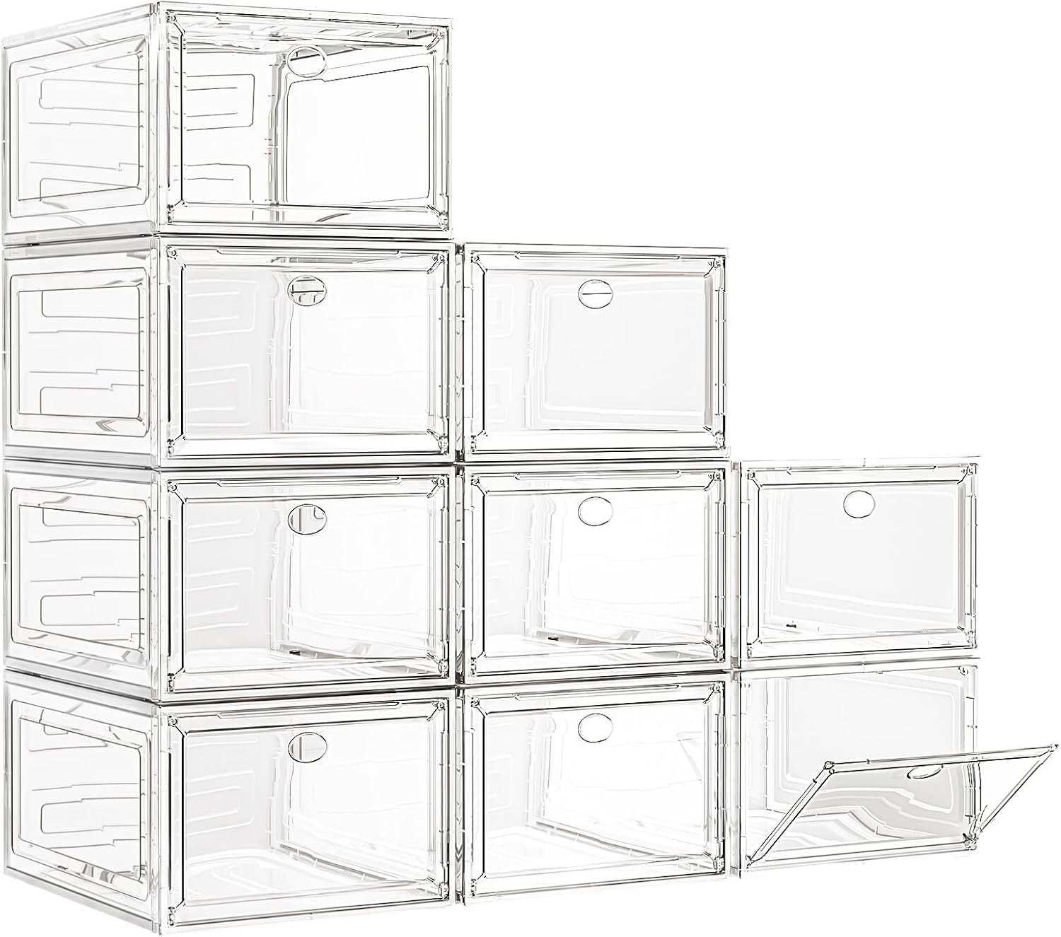 7 code Thicken and Sturdy Clear Shoe Storage Organizer with Magnetic Door, Stackable Boxes for Closet, Foldable Shoe Rack for Sneaker Boot Container