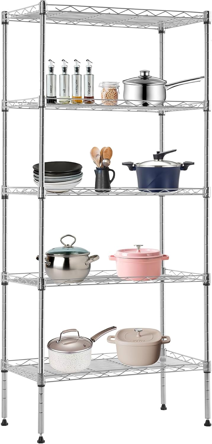 BestOffice, 4-Tier Wire Storage Shelves, 36x14x54, Chrome, with Adjustable Racks, Heavy-Duty Metal Shelf, Holds Up to 1000 lbs, No-Tool Assembly