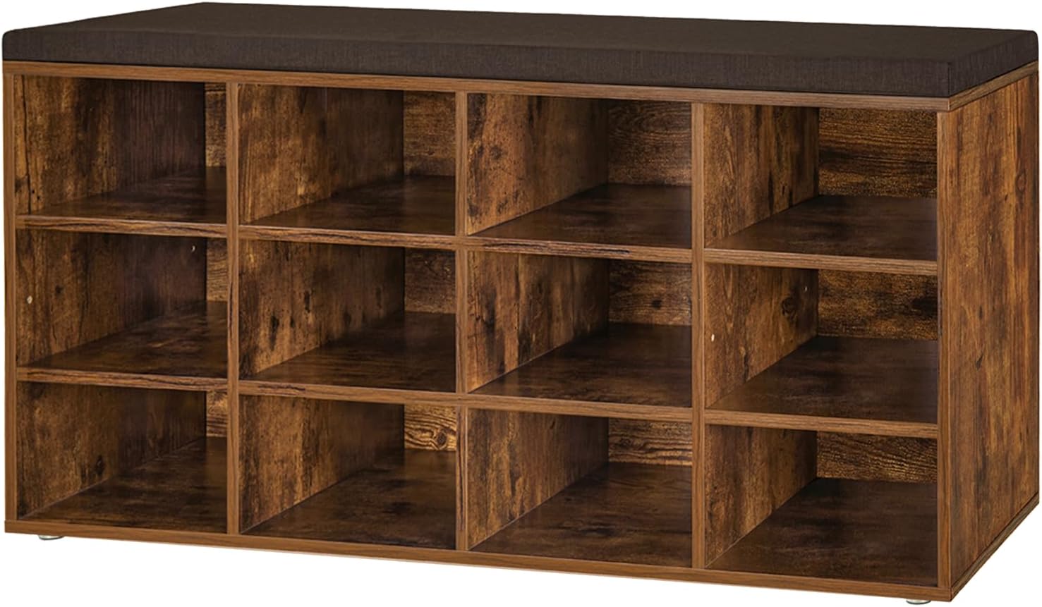 Shoe Storage Bench with Cushion, 15-Cubby Shoe Rack, Adjustable Shelves, Long Shoe Organizer Bench for Entryway, Mudroom, Hallway, Living Room