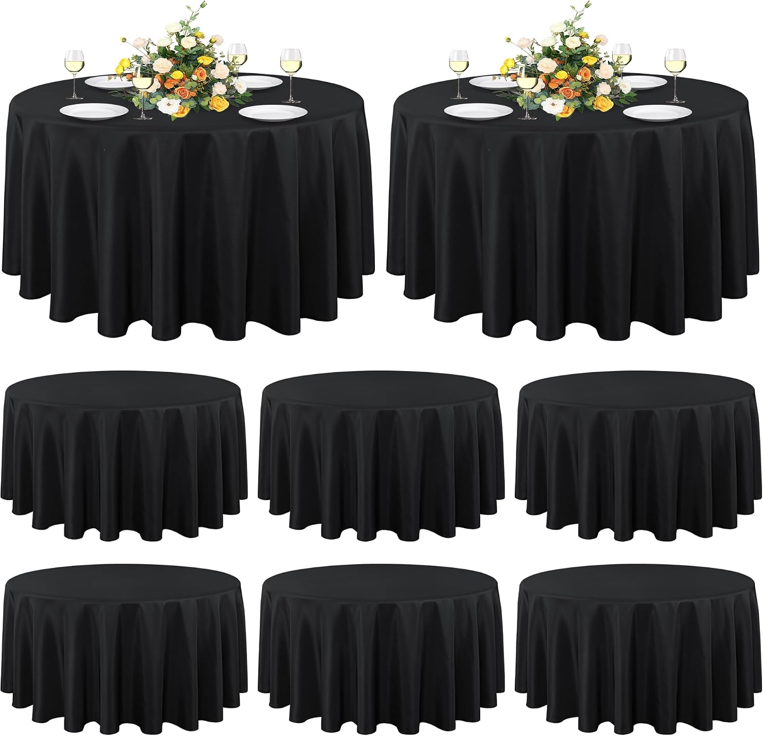 sancua 6 Pack Round Tablecloth 120 Inch White, Stain and Wrinkle Resistant Table Cloth - Washable Polyester Table Cover for Dining Tables