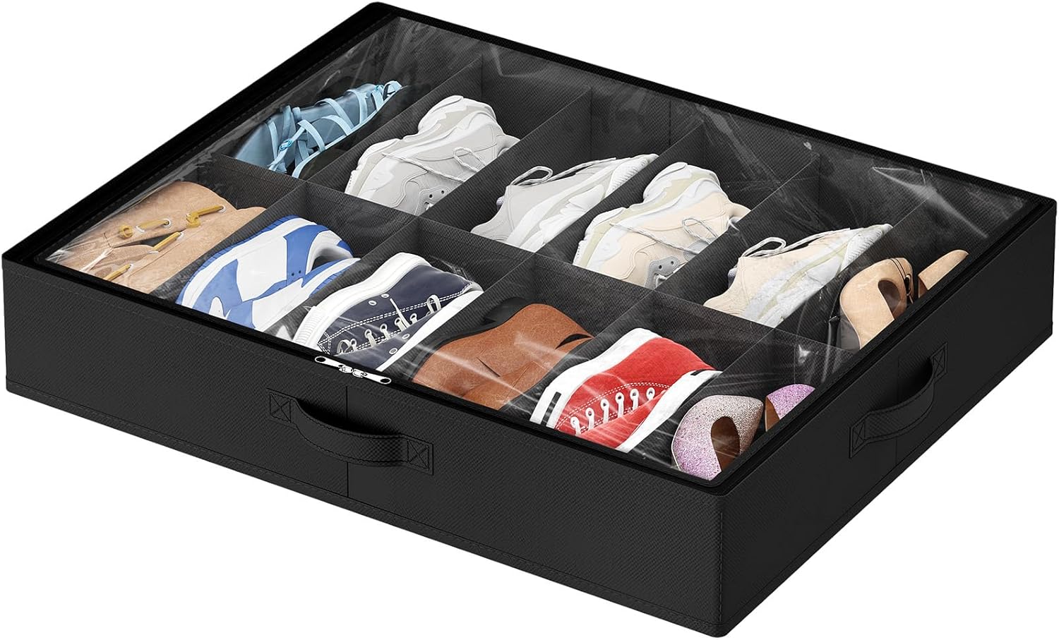 Lifewit Under Bed Shoe Storage Organizer 4 Pack(16 Shoes Cells), 4.3 Inches Profile Fabric Shoes Container Box with Clear Cover