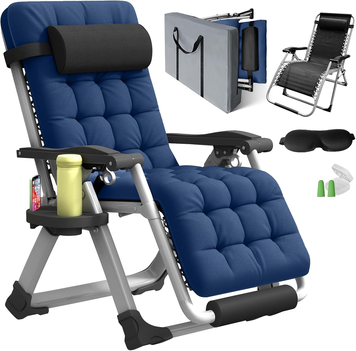 YOMIFUN Oversized Zero Gravity Chair with Storage Bag, 33" XXL Lounge Chair with Thickened Cushion and Headrest
