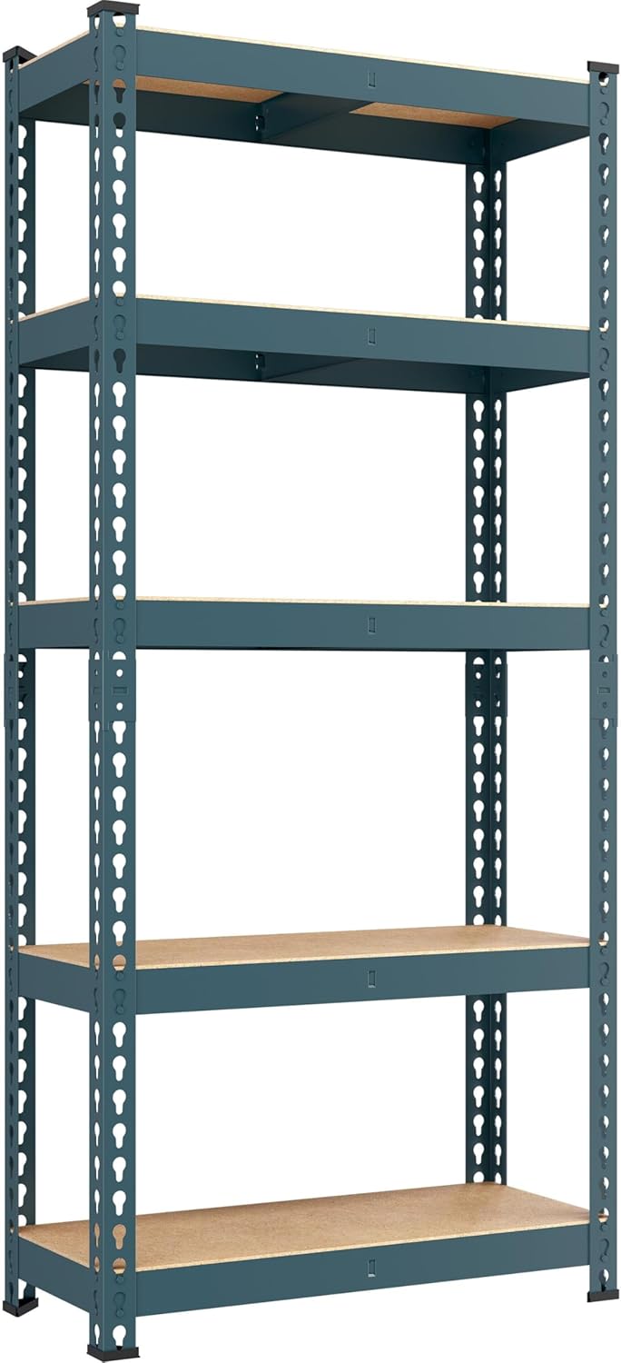 Yaheetech 5-Tier Heavy Duty Storage Shelves 28" W x 12" D x 60" H Silver, Boltless powder-coated metal frame and MDF boards assemble easily