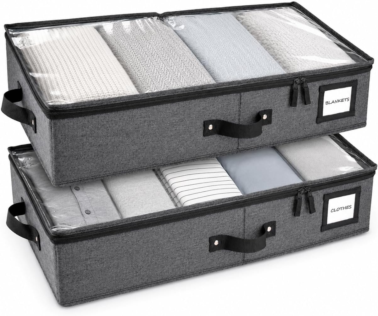 HOMELUX THEORY 2pc Under Bed Storage Containers, Bedroom Under the Bed Drawer Storage Organizer with Bins and Lids