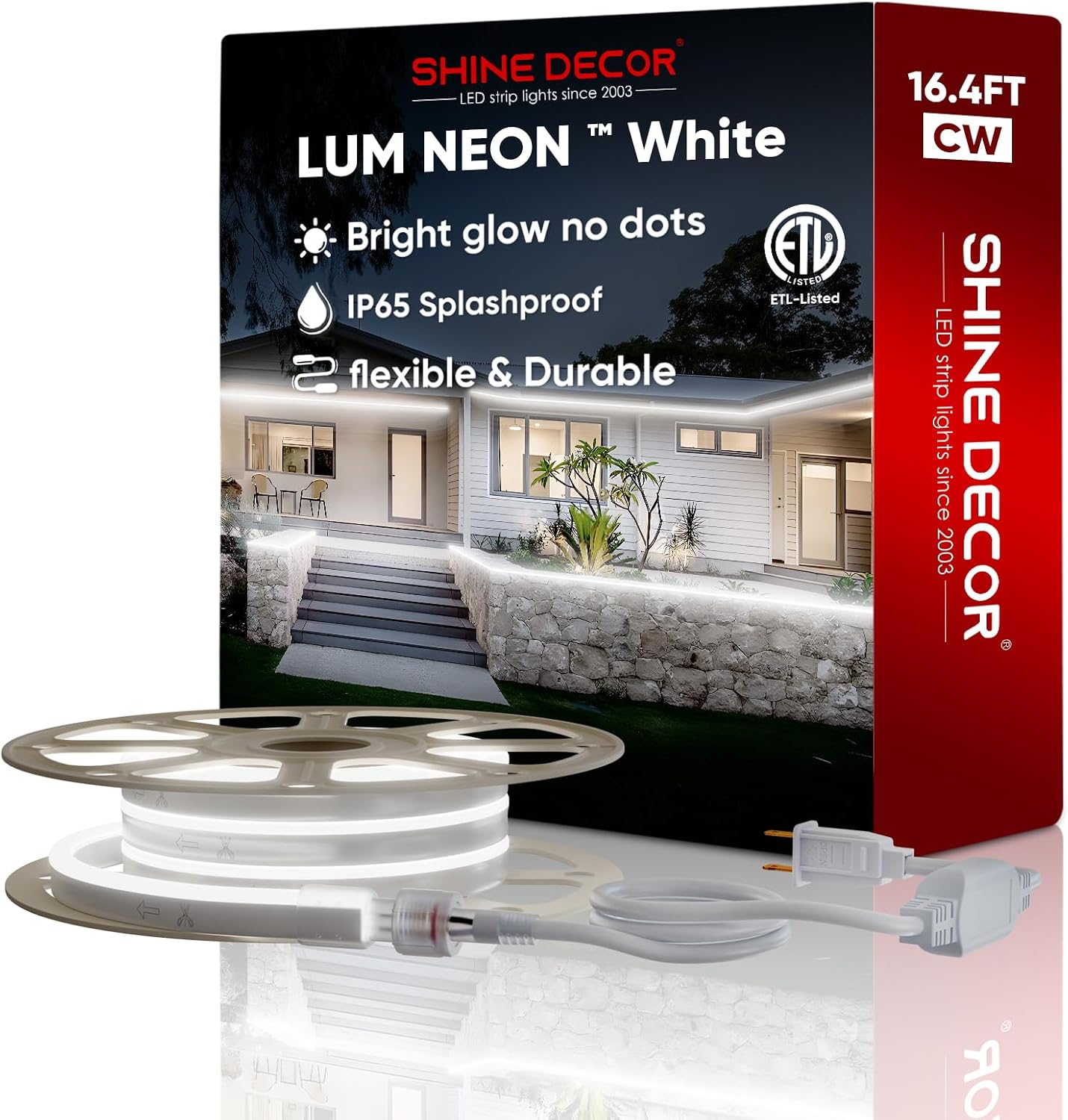 Shine Decor LED RGB Neon Rope Lights AC 120V, Expandable and Cuttable Bright Strip Lighting with Remote, Dimmable Color Changing