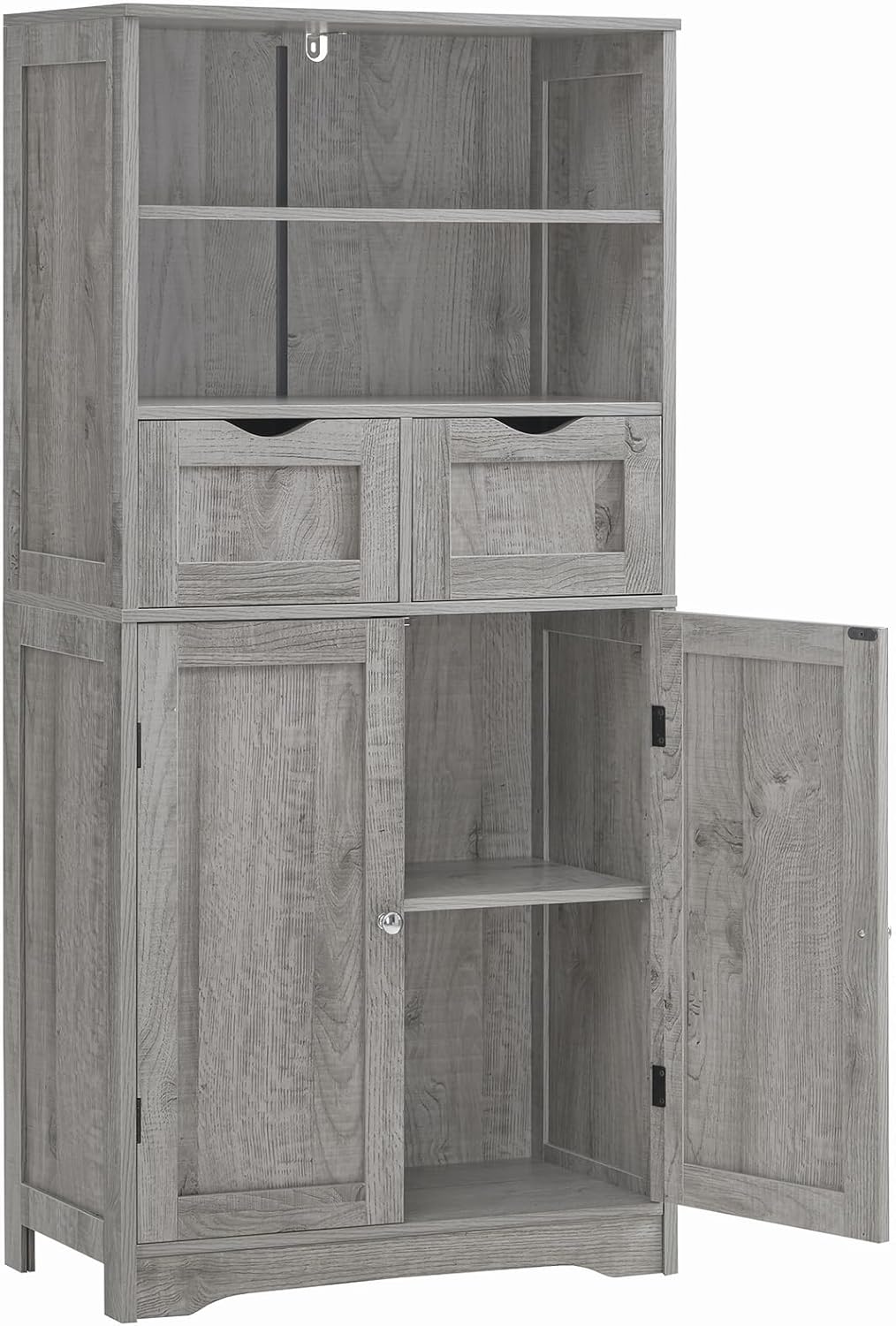 Iwell Storage Cabinet with 2 Drawers and Adjustable Shelves, Cupboard, Floor Cabinet for Living Room, Home Office, Rustic Brown