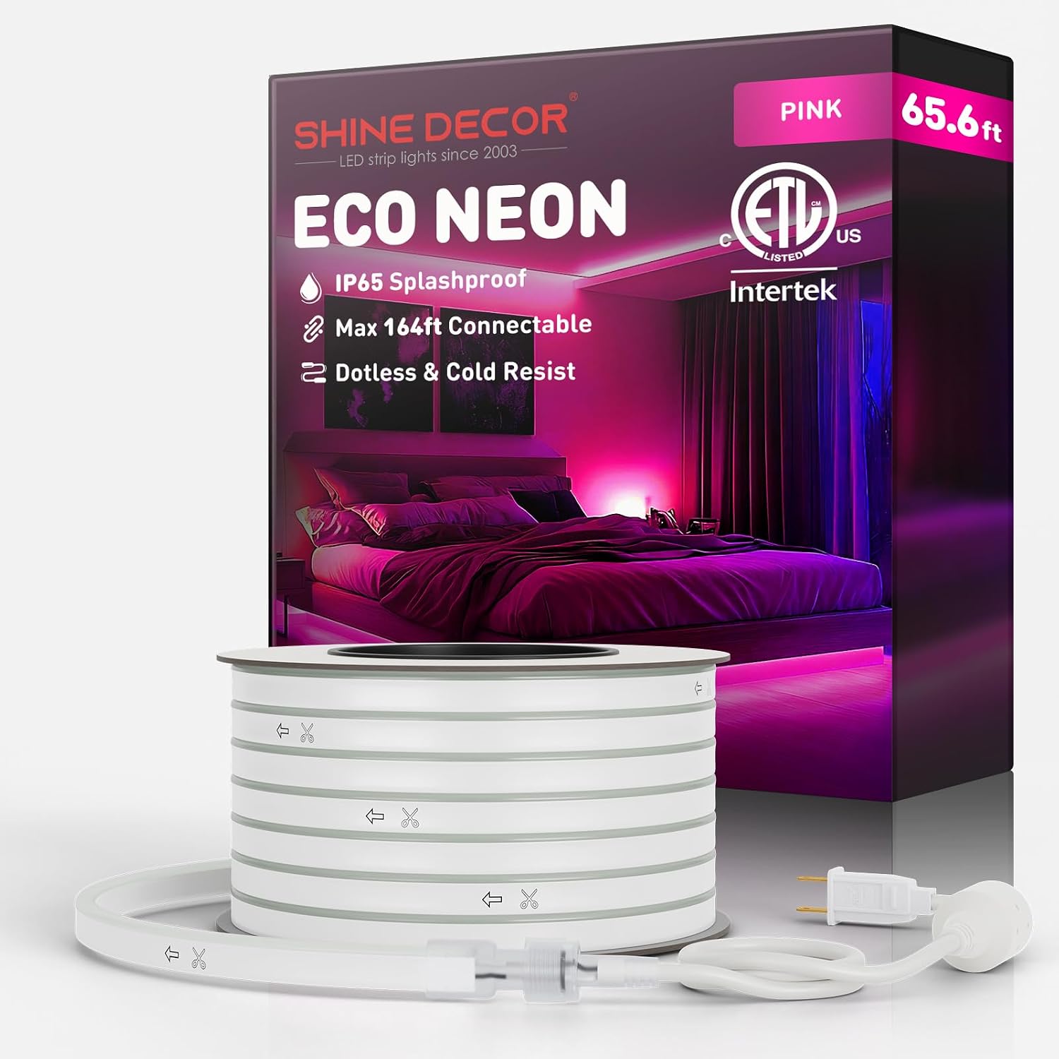 Shine Decor LED Neon Rope Lights Connectable, 131.2FT Flexible AC 110V 120V Neon LED Strip Lights(Warm White) Outdoor Waterproof