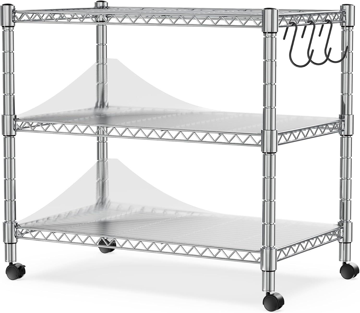 Simple Deluxe Heavy Duty 3-Shelf Shelving Unit with Wheels, Adjustable Steel Wire Shelving