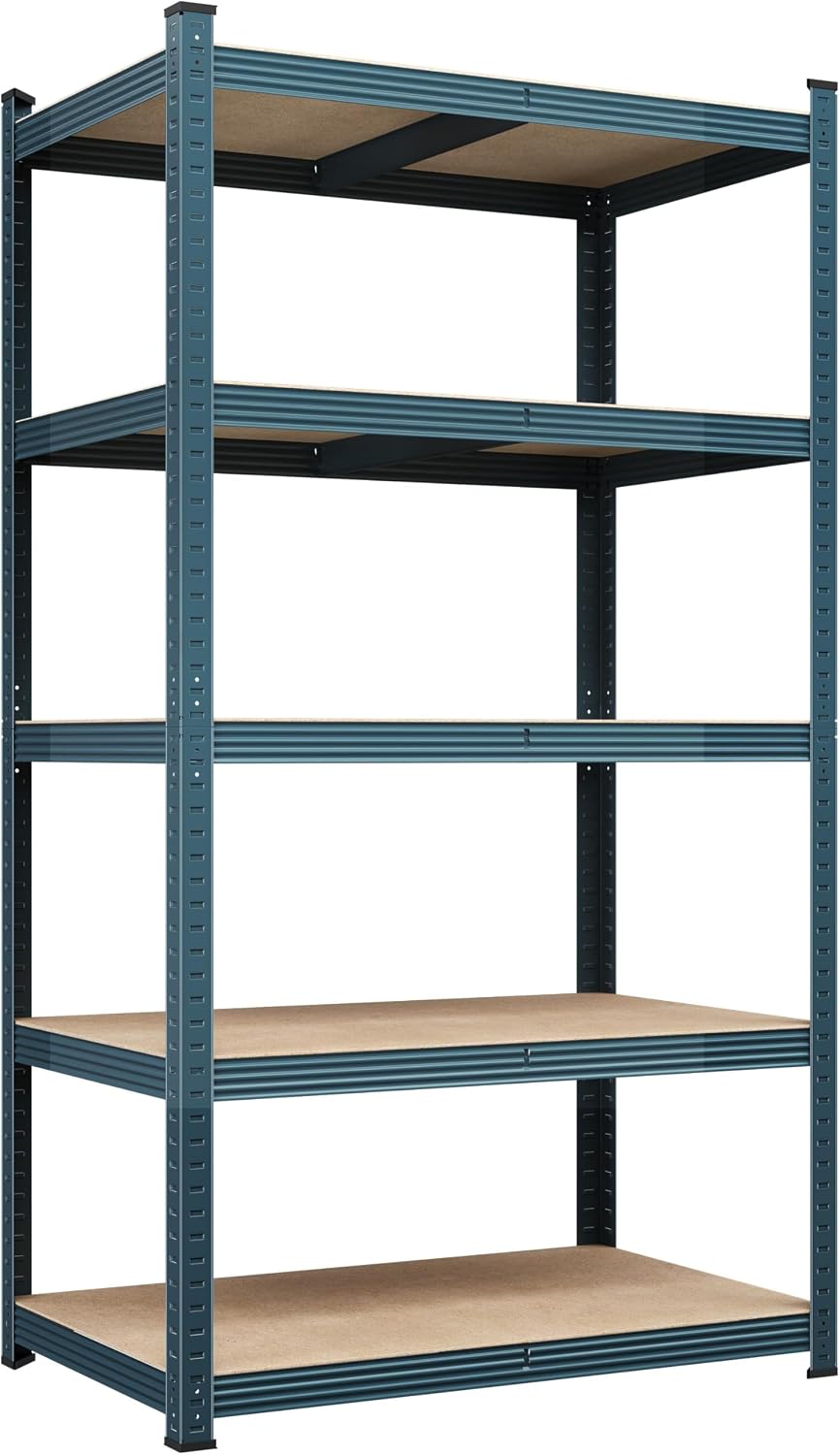 Yaheetech 5-Tier Heavy Duty Storage Shelves 28" W x 12" D x 60" H Silver, Boltless powder-coated metal frame and MDF boards assemble easily
