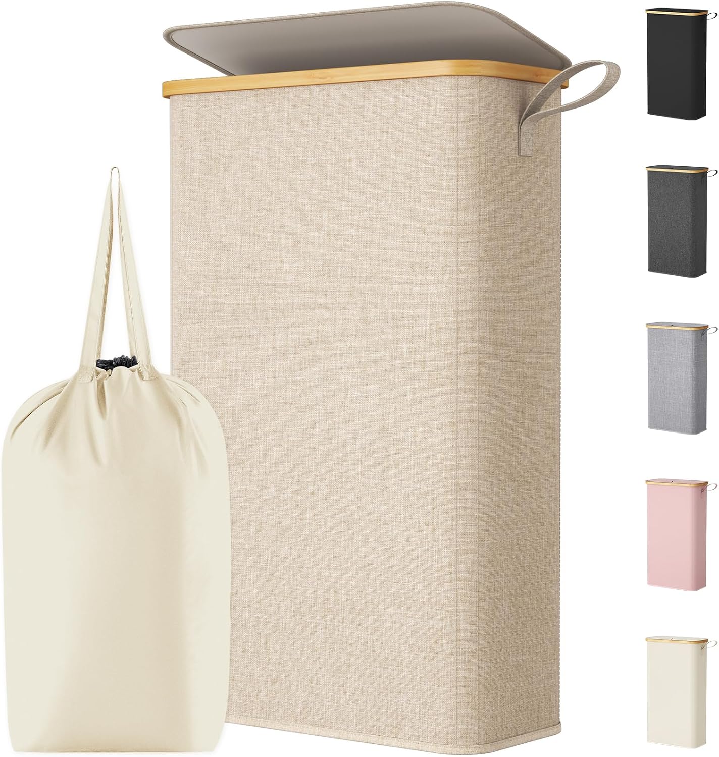 Lifewit 150L Double Laundry Hamper with Lid, Large Laundry Basket with Removable Bag and Bamboo Handles