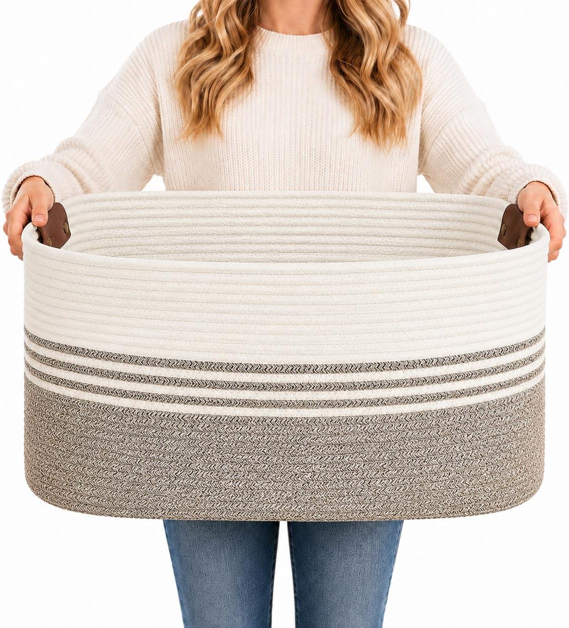 AINUOQI Large Laundry Hamper Basket, 85L Cotton Rope Woven Storage Bin for Blankets, Dirty Clothes Toys