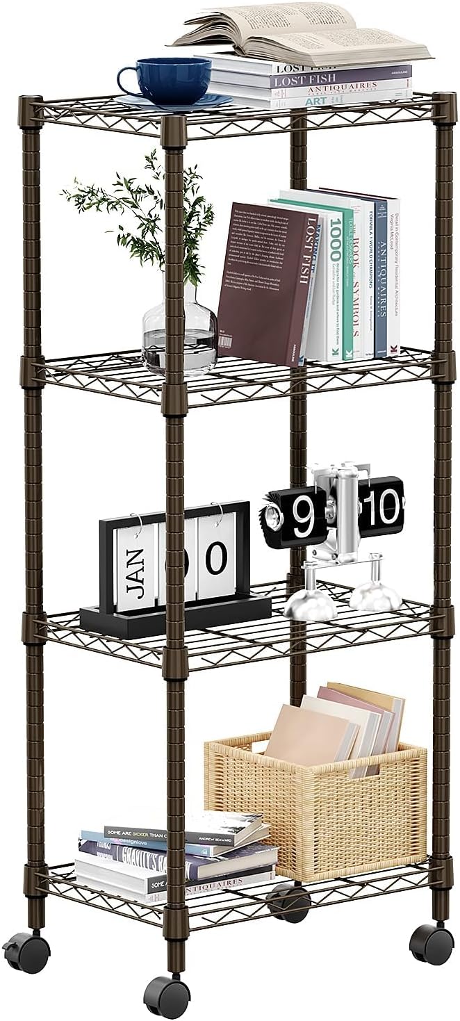 M MZG 1250 lbs 5 Tier Shelf Metal Storage Shelves Wire Rack Closet Organizers with Wheel for Garage Kitchen Bathroom Laundry Chrome 13.7" D x 23.6" W