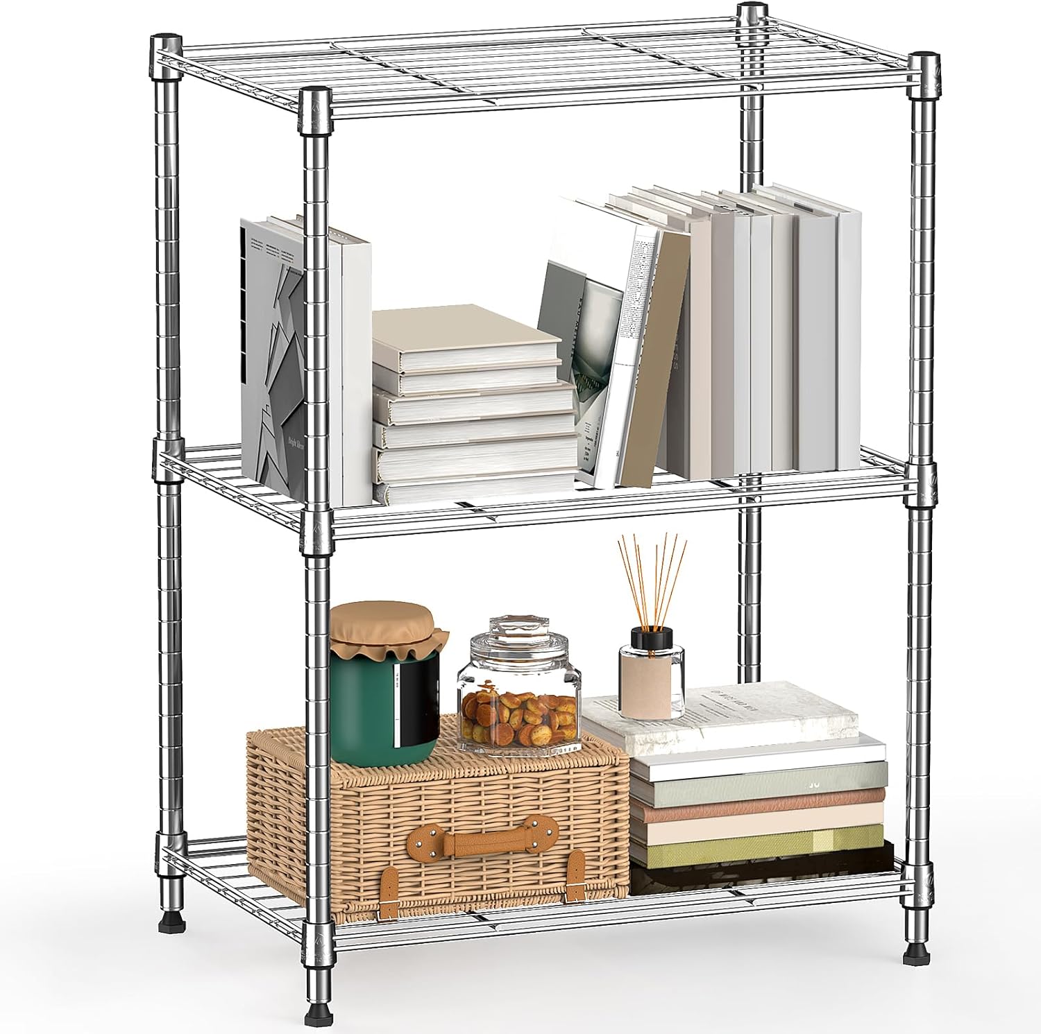 M MZG 5-Shelf Storage Shelves, Wire Shelving Heavy Duty Metal Storage Shelving Unit Adjustable Garage Shelving Rack Pantry Kitchen (Chrome, 5 Tier