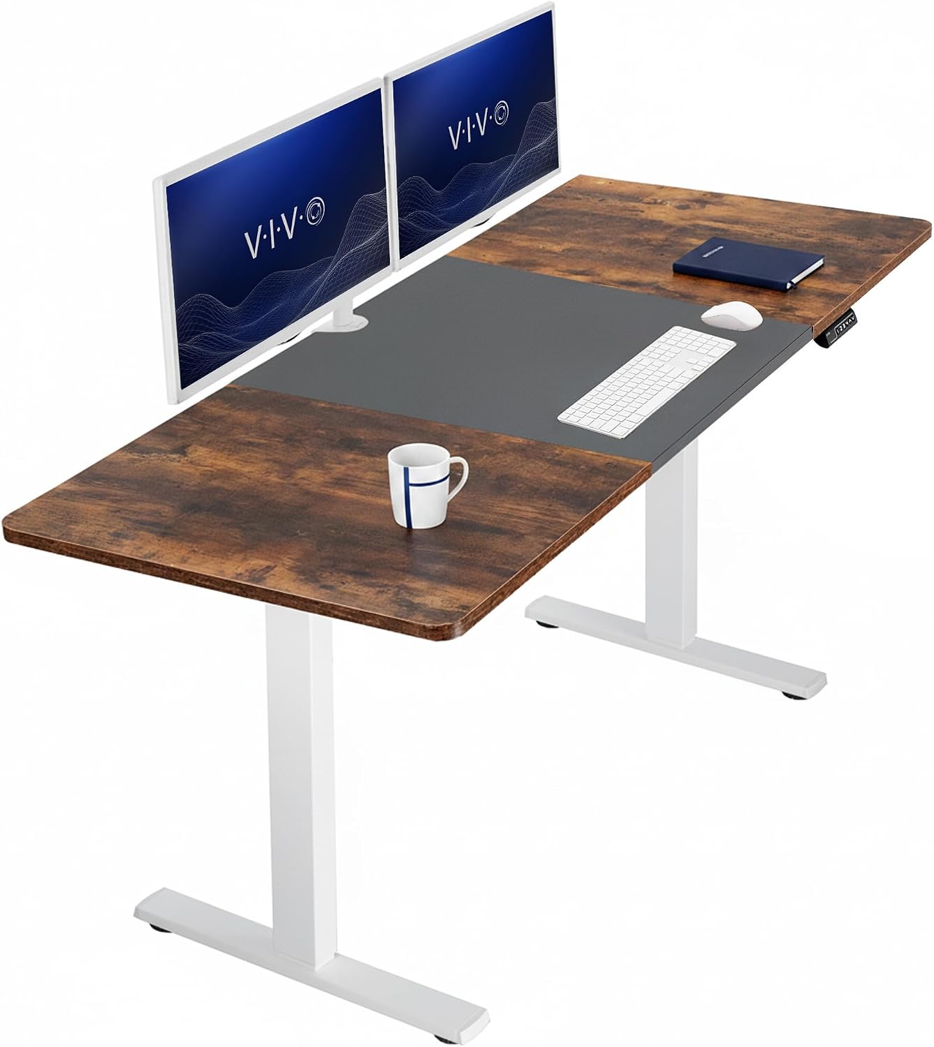 VIVO Electric 63 x 32 in Standing Desk, Memory Height Adjustment, 1B Series, Holds 220 lbs, Dark Walnut Top Black Frame, DESK-KIT-1B1D