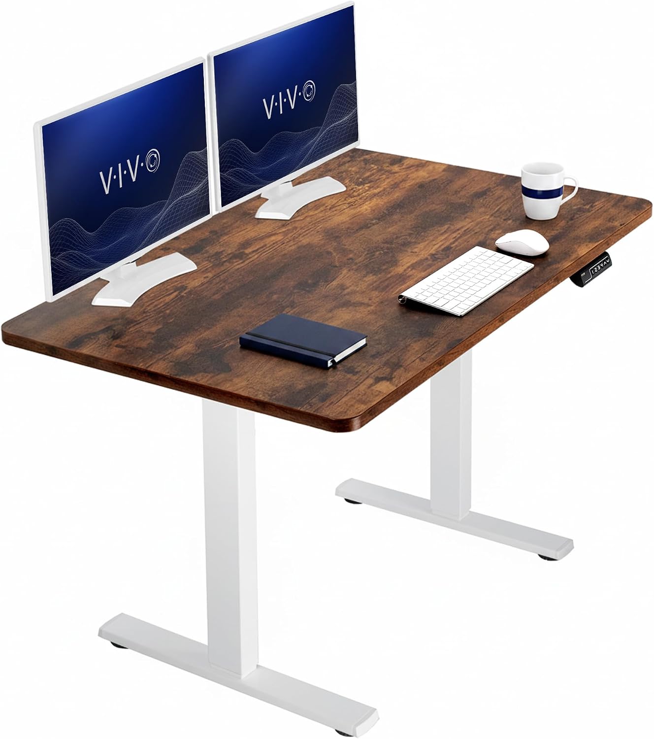 VIVO Electric 63 x 32 in Standing Desk, Memory Height Adjustment, 1B Series, Holds 220 lbs, Dark Walnut Top Black Frame, DESK-KIT-1B1D