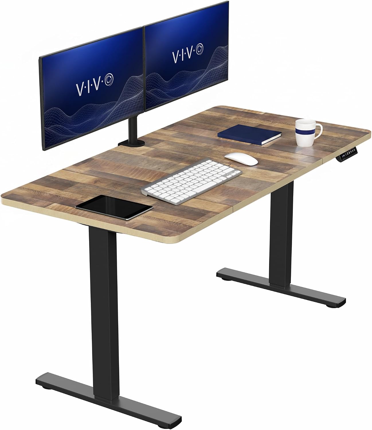 VIVO Electric 63 x 32 in Standing Desk, Memory Height Adjustment, 1B Series, Holds 220 lbs, Dark Walnut Top Black Frame, DESK-KIT-1B1D