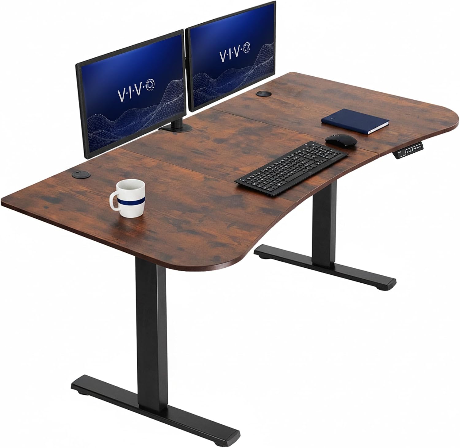 VIVO Electric 63 x 32 in Standing Desk, Memory Height Adjustment, 1B Series, Holds 220 lbs, Dark Walnut Top Black Frame, DESK-KIT-1B1D